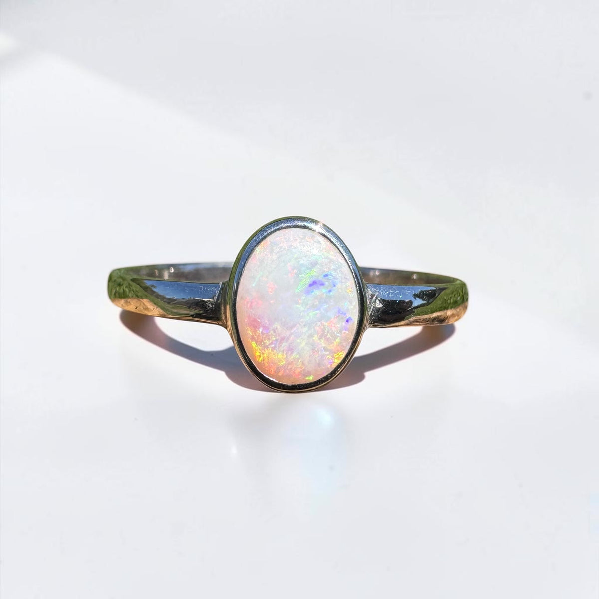0.9ct Coober Pedy Opal Ring ~ 'Queenstown Firelight' | 925 Sterling Silver | Solid Australian Opal