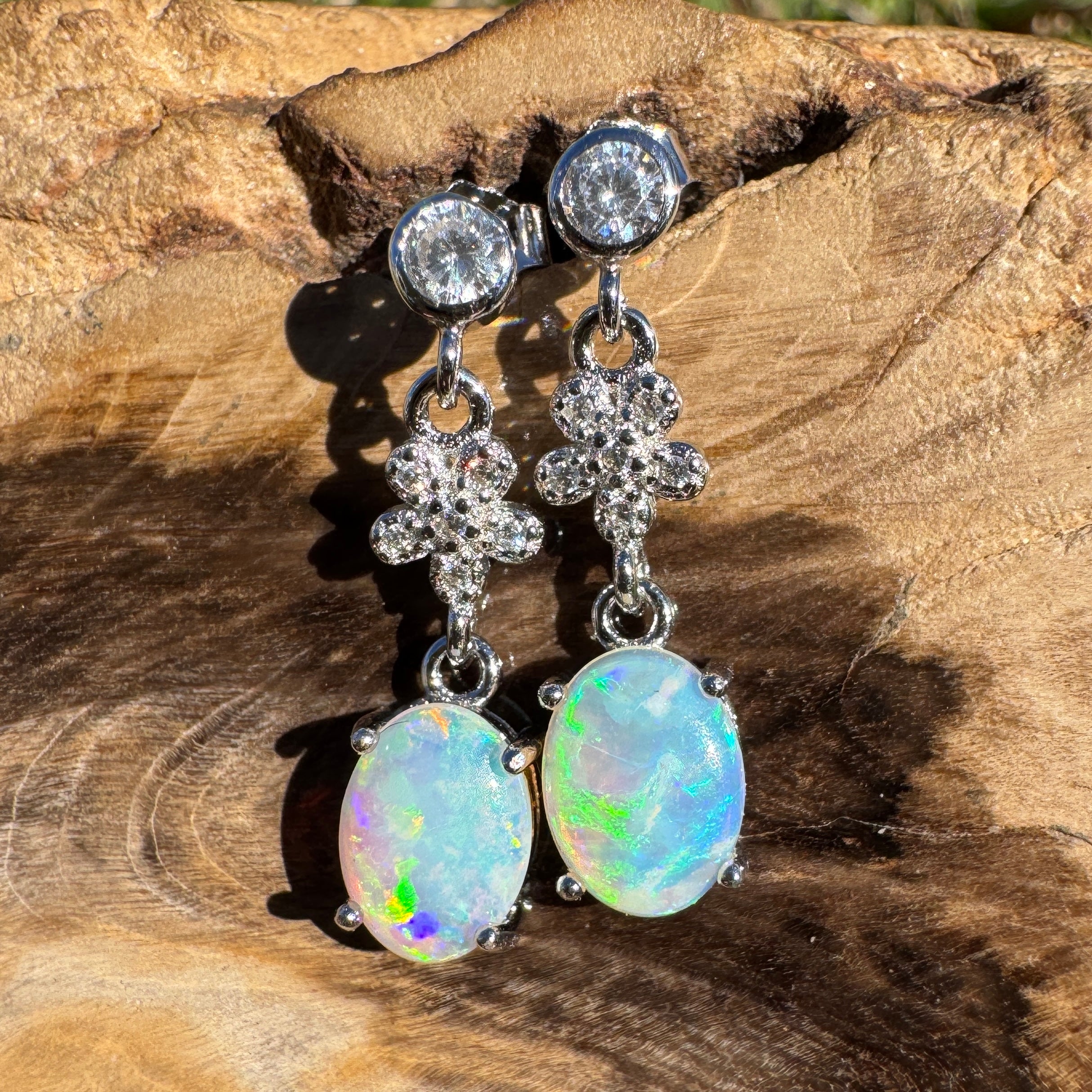 1.2ct Coober Pedy Opal Earrings ~ 'Palm Cove Blue' | 925 Sterling Silver | Solid Australian Opal