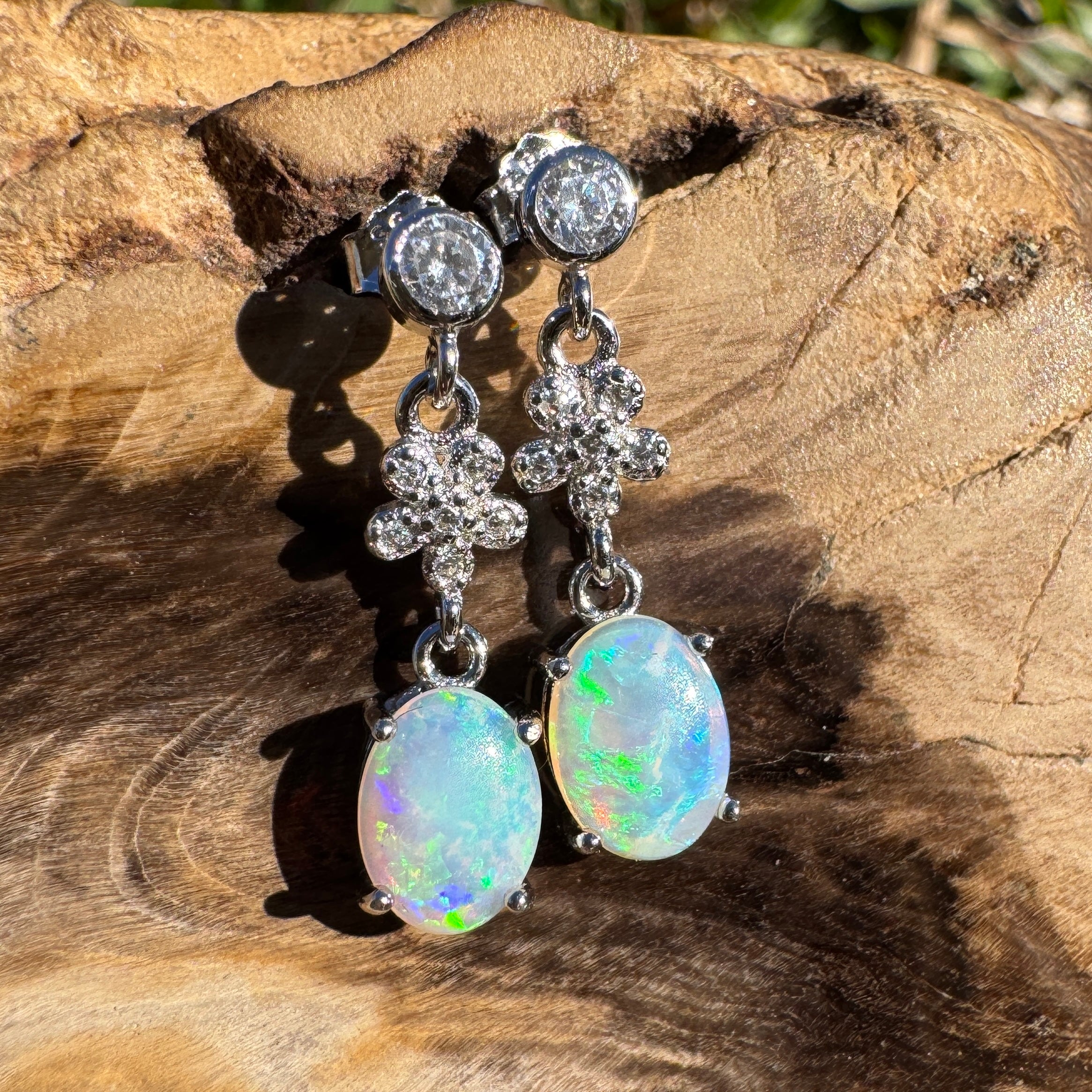 1.2ct Coober Pedy Opal Earrings ~ 'Palm Cove Blue' | 925 Sterling Silver | Solid Australian Opal