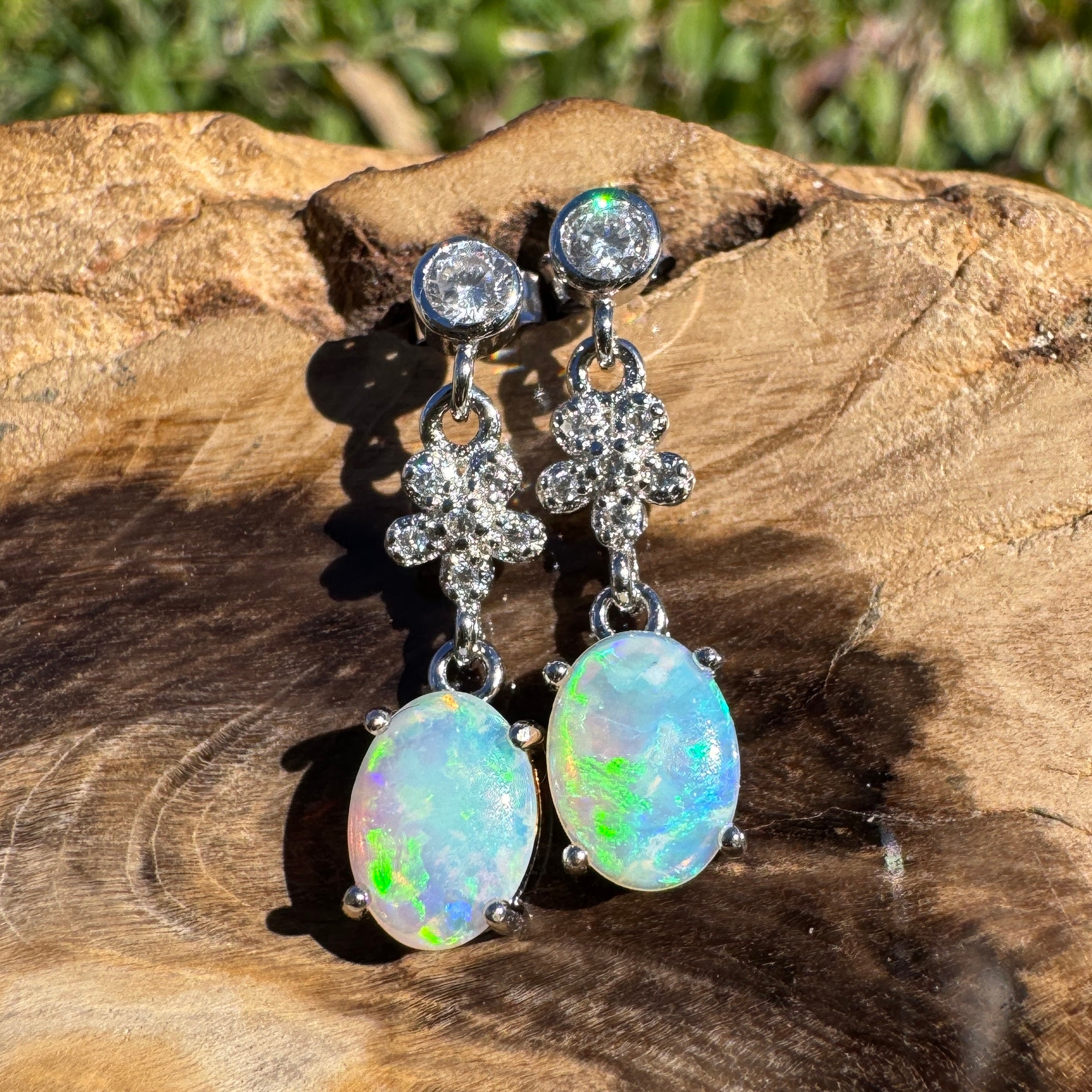 1.2ct Coober Pedy Opal Earrings ~ 'Palm Cove Blue' | 925 Sterling Silver | Solid Australian Opal