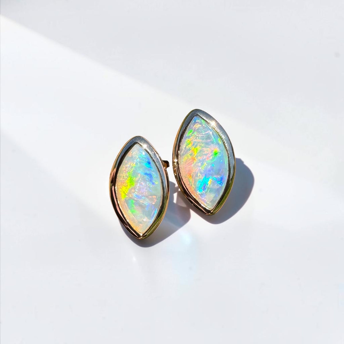 0.6ct Coober Pedy Opal Stud Earrings ~ 'Yorketown Gold' | 14ct Yellow Gold | Solid Australian Opal