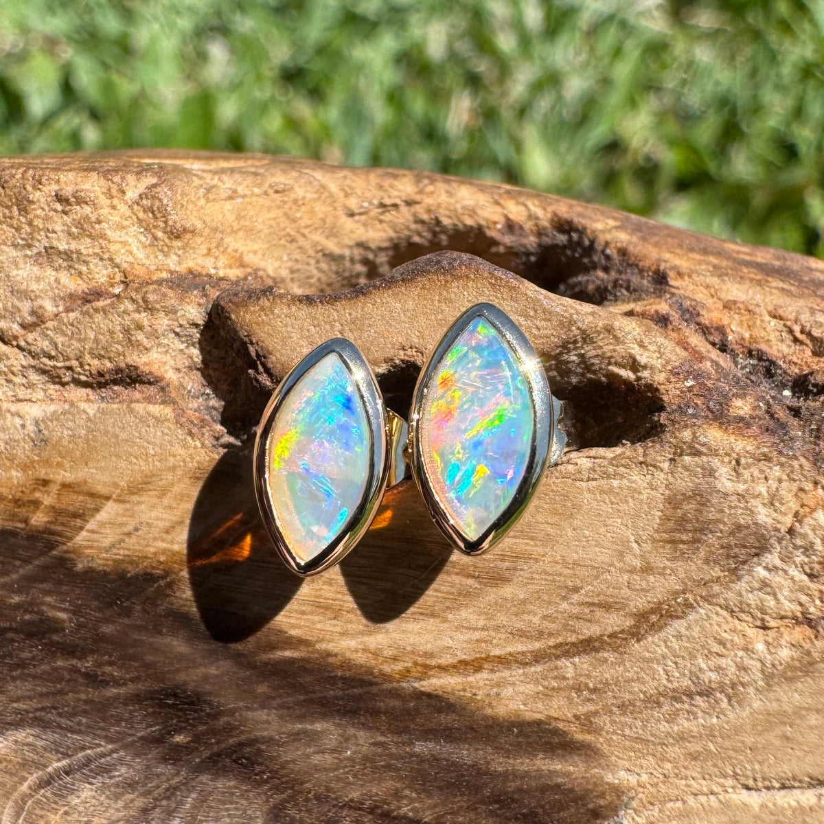 0.6ct Coober Pedy Opal Stud Earrings ~ 'Yorketown Gold' | 14ct Yellow Gold | Solid Australian Opal