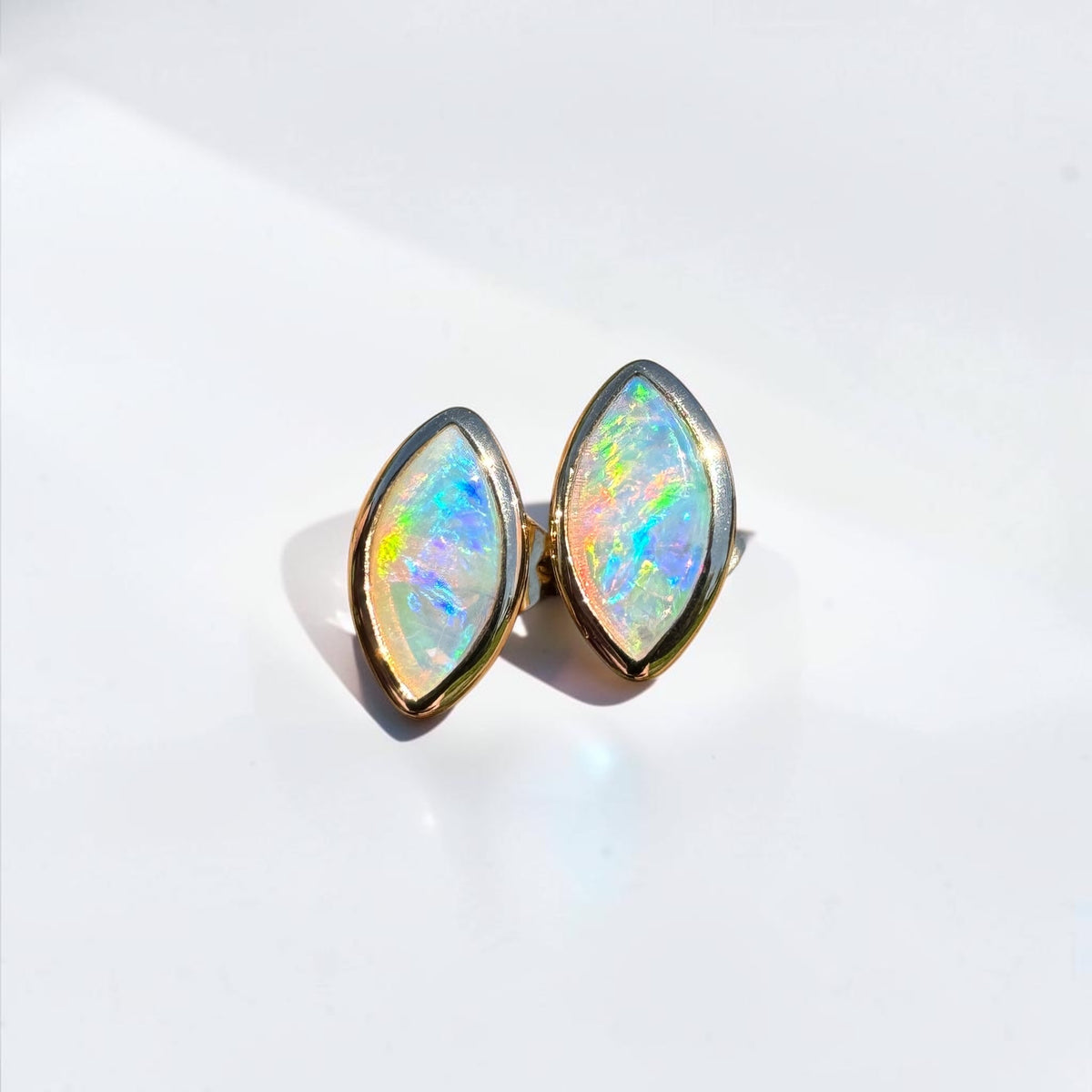 0.6ct Coober Pedy Opal Stud Earrings ~ 'Yorketown Gold' | 14ct Yellow Gold | Solid Australian Opal