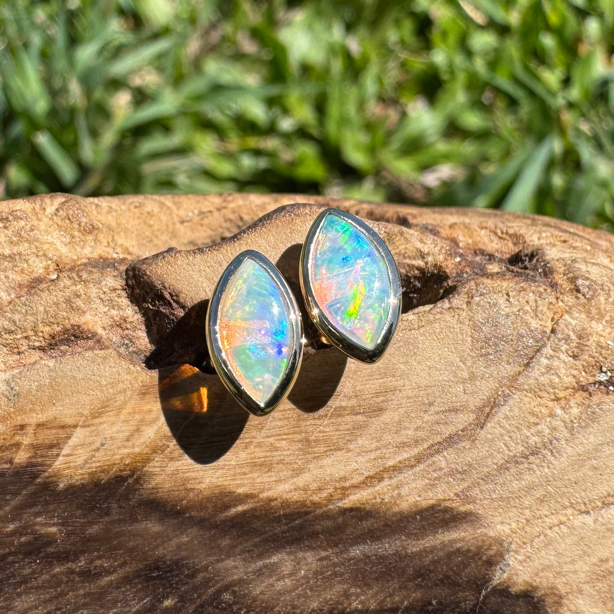 0.6ct Coober Pedy Opal Stud Earrings ~ 'Yorketown Gold' | 14ct Yellow Gold | Solid Australian Opal