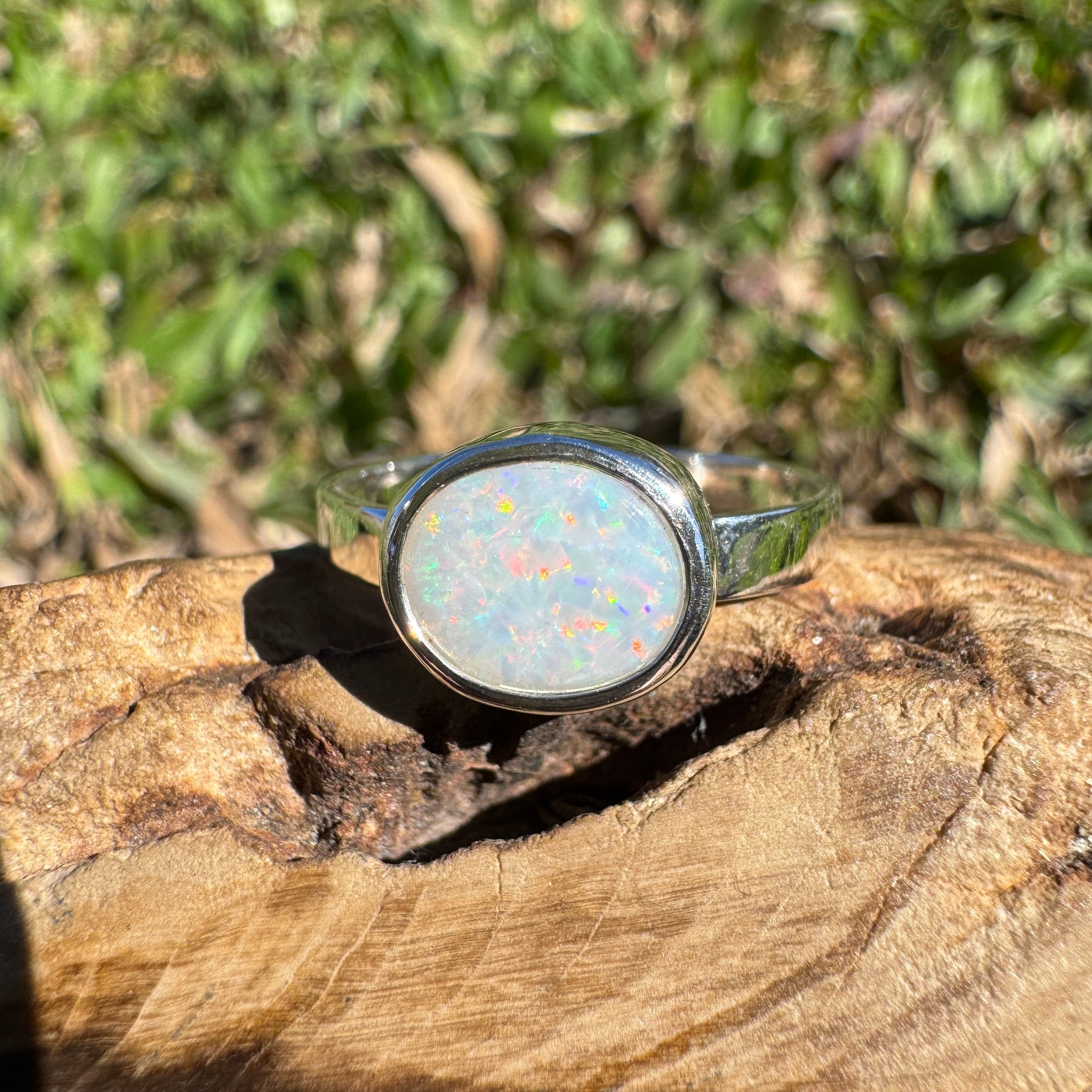 1.3ct Coober Pedy Opal Ring ~ 'Coral Coast Spectrum' | 925 Sterling Silver | Solid Australian Opal