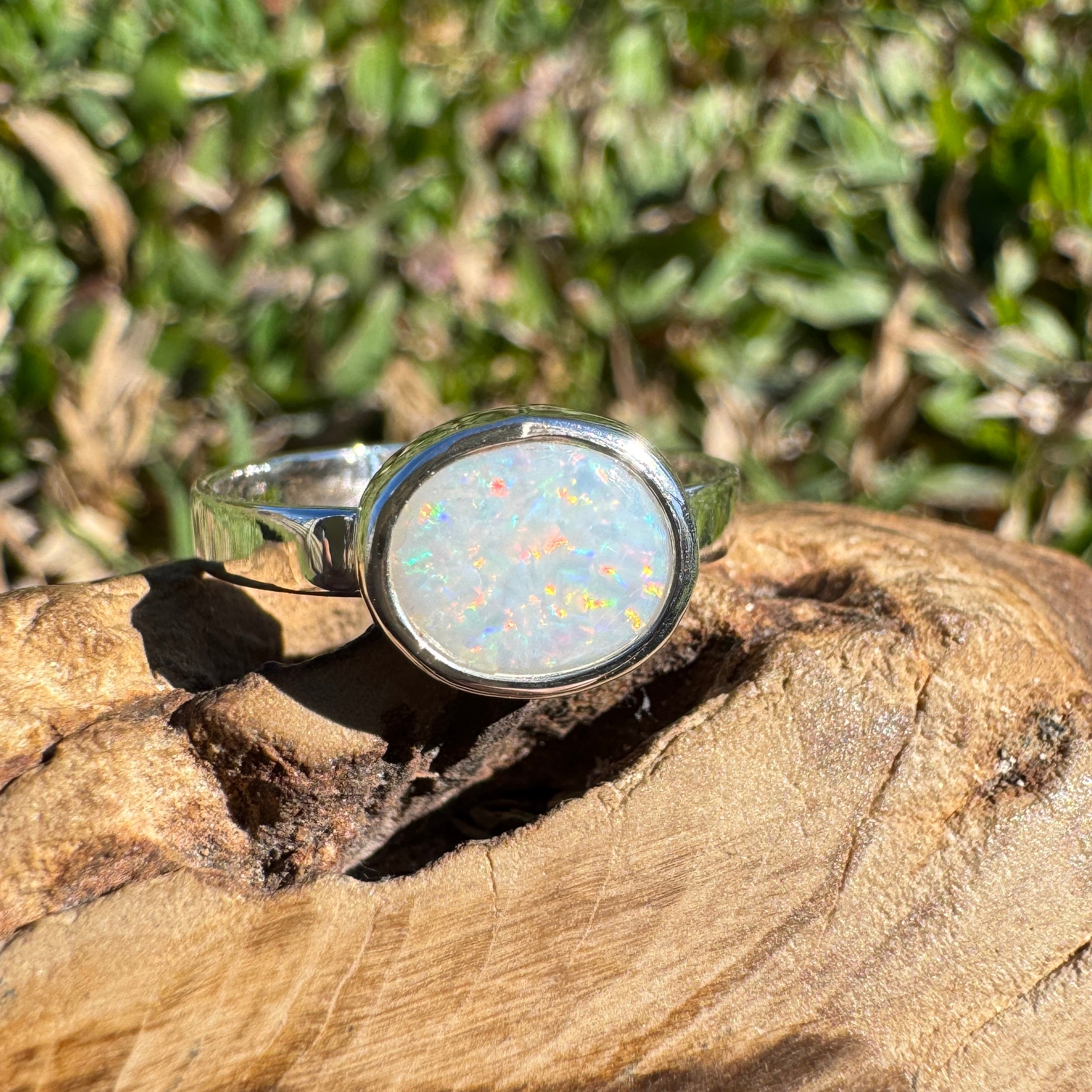 1.3ct Coober Pedy Opal Ring ~ 'Coral Coast Spectrum' | 925 Sterling Silver | Solid Australian Opal