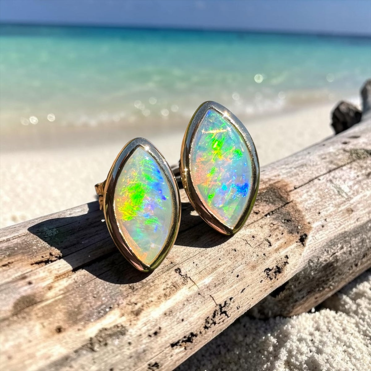 0.6ct Coober Pedy Opal Stud Earrings ~ 'Yorketown Gold' | 14ct Yellow Gold | Solid Australian Opal