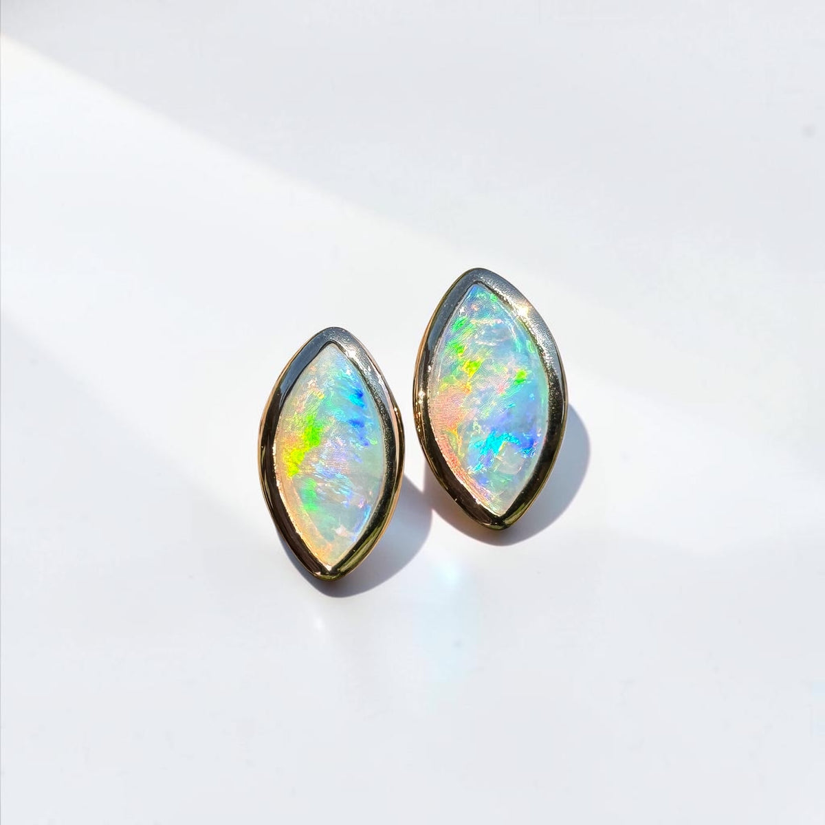 0.6ct Coober Pedy Opal Stud Earrings ~ 'Yorketown Gold' | 14ct Yellow Gold | Solid Australian Opal