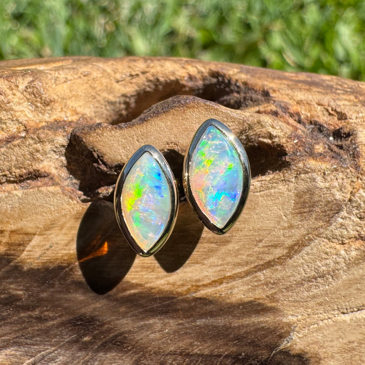 0.6ct Coober Pedy Opal Stud Earrings ~ 'Yorketown Gold' | 14ct Yellow Gold | Solid Australian Opal