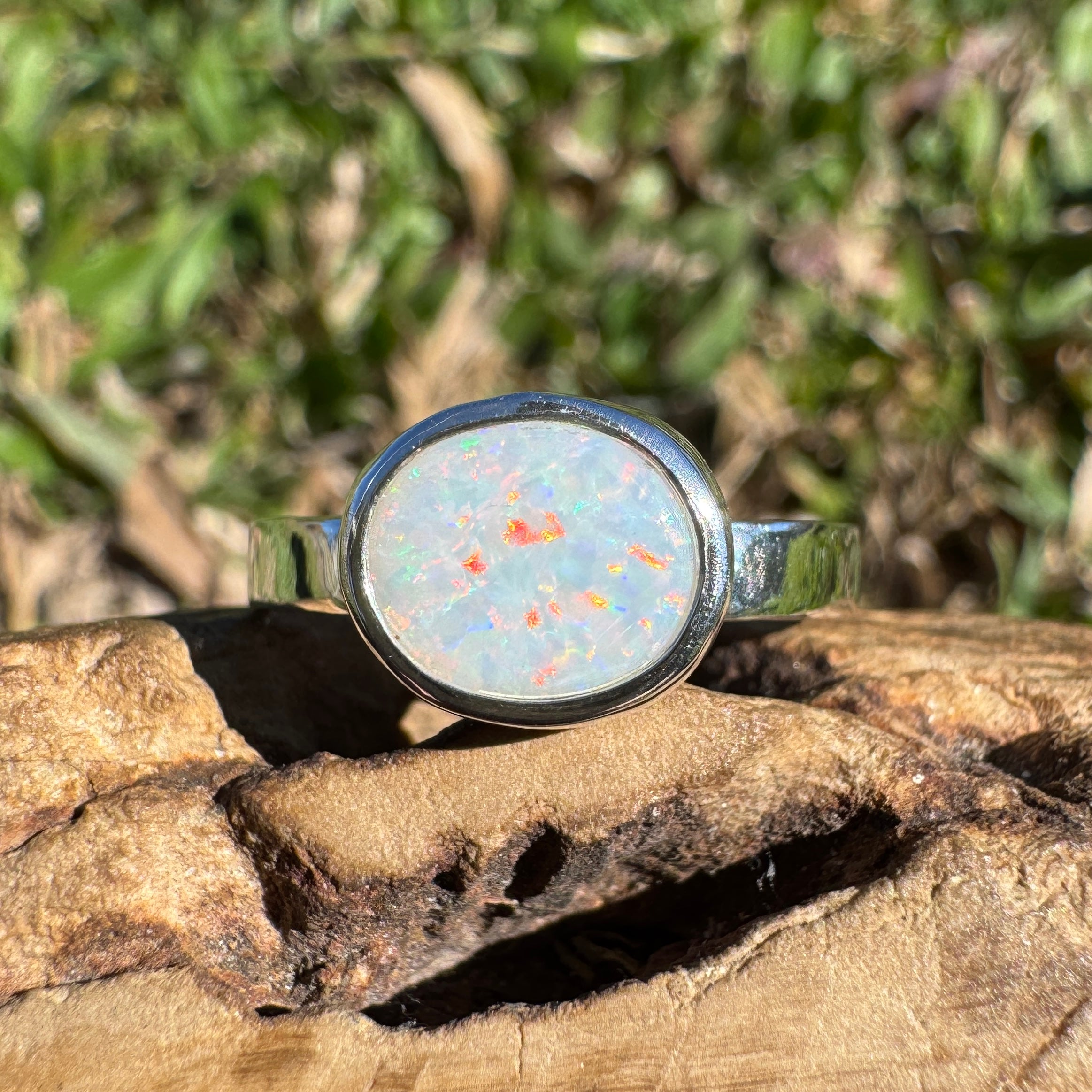 1.3ct Coober Pedy Opal Ring ~ 'Coral Coast Spectrum' | 925 Sterling Silver | Solid Australian Opal