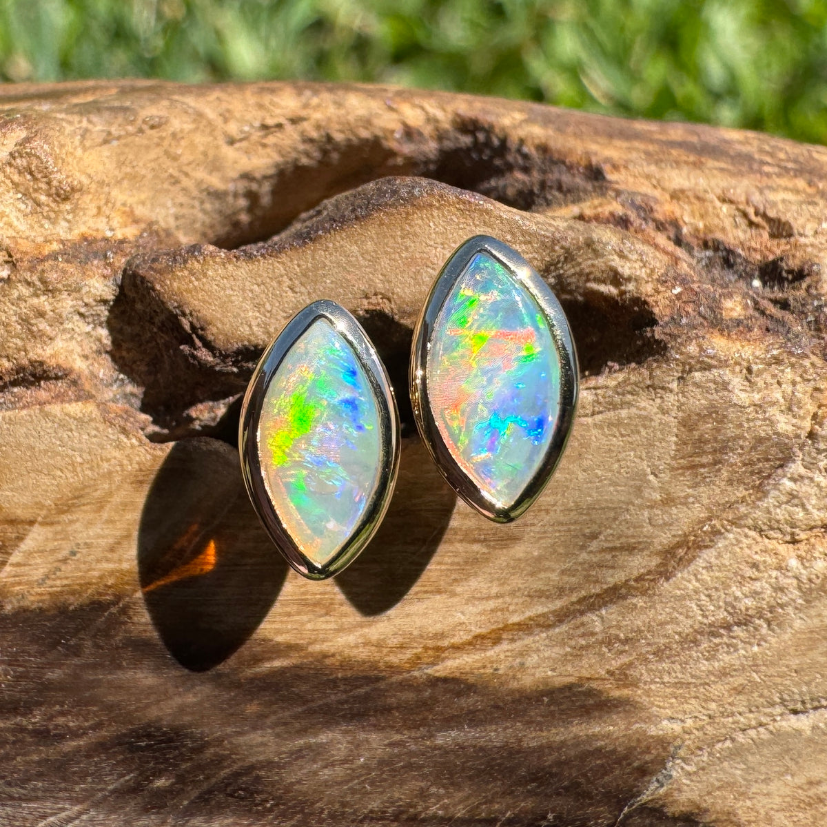 0.6ct Coober Pedy Opal Stud Earrings ~ 'Yorketown Gold' | 14ct Yellow Gold | Solid Australian Opal