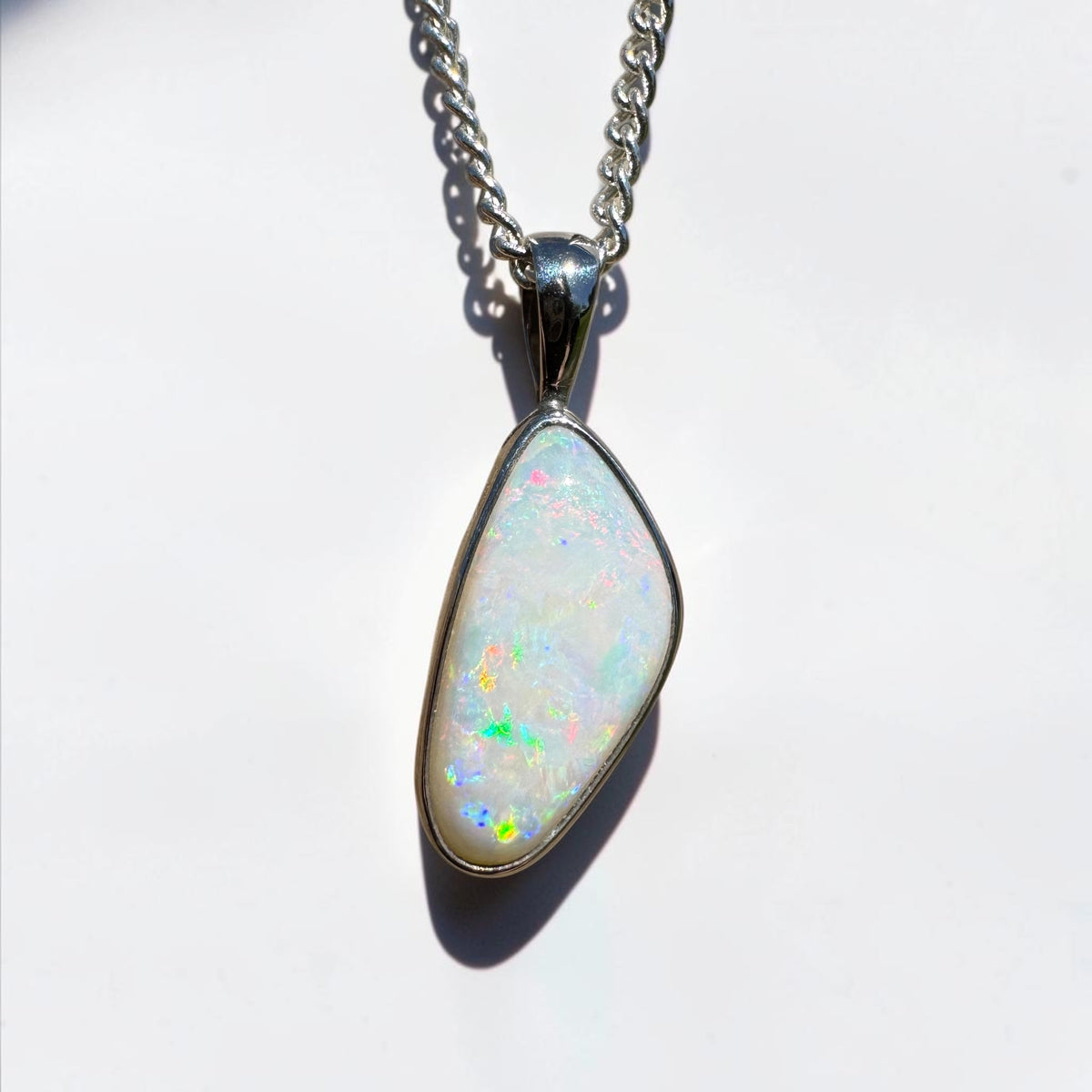 2.5ct Lightning Ridge White Opal Pendant Necklace ~ 'Goodooga Gleam' | 925 Sterling Silver | Solid Australian Opal