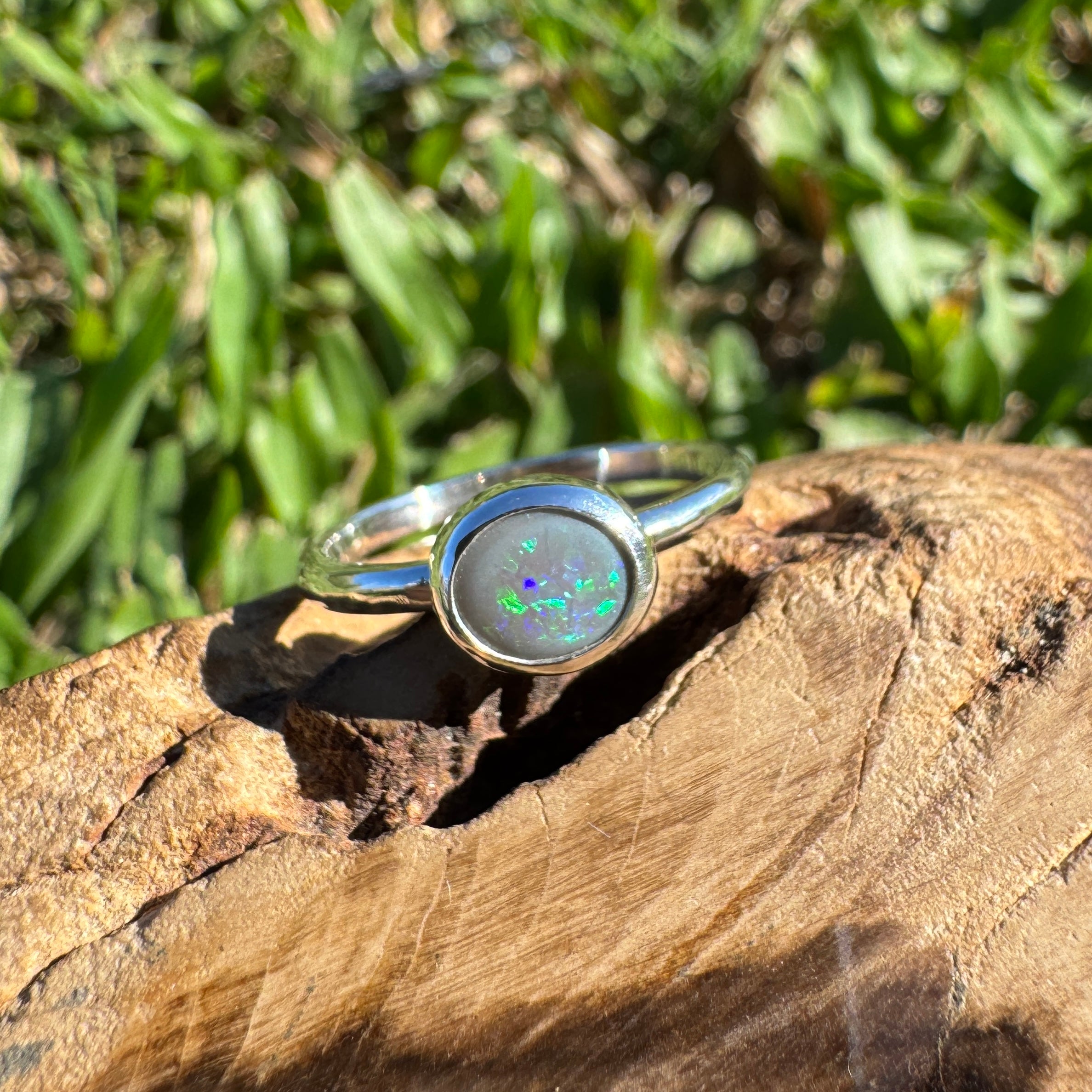 0.7ct Australian Solid Lightning Ridge Opal Ring ~ 'Silver Tide' | 925 Sterling Silver | Solid Australian Opal