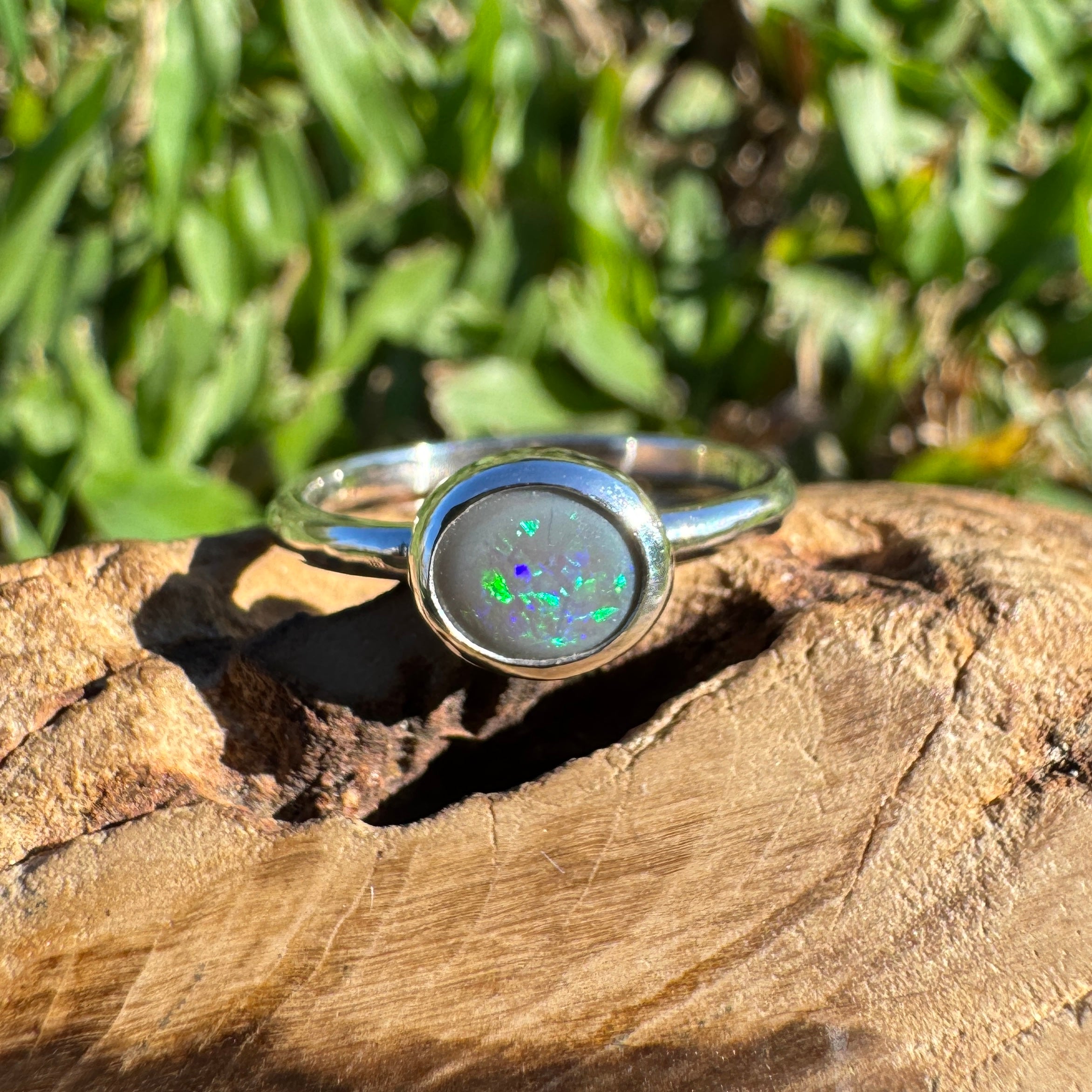 0.7ct Australian Solid Lightning Ridge Opal Ring ~ 'Silver Tide' | 925 Sterling Silver | Solid Australian Opal