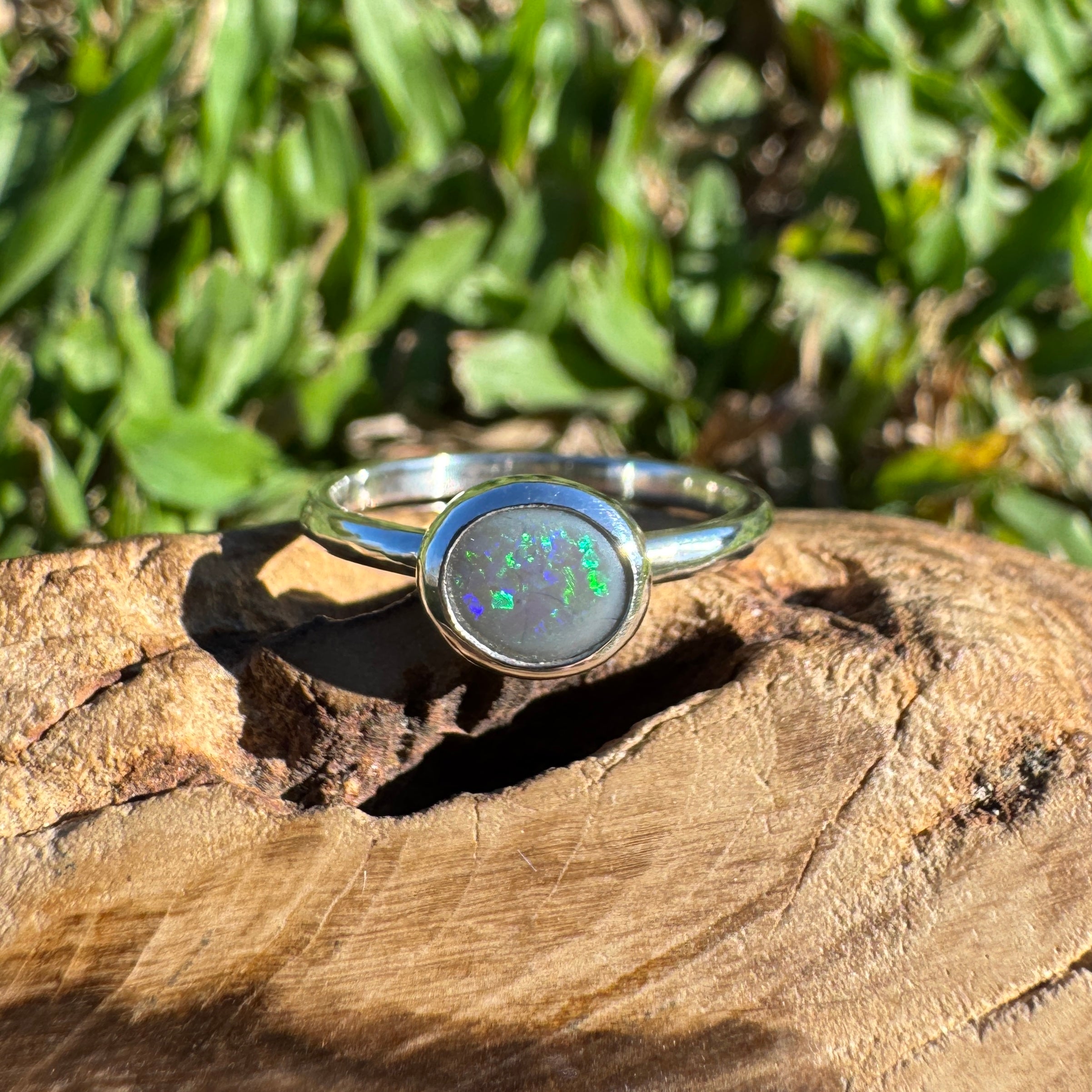0.7ct Australian Solid Lightning Ridge Opal Ring ~ 'Silver Tide' | 925 Sterling Silver | Solid Australian Opal