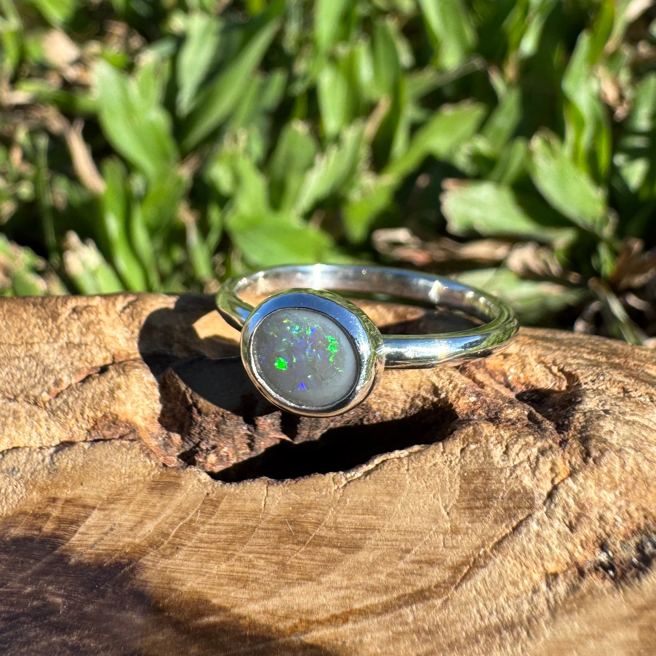 0.7ct Australian Solid Lightning Ridge Opal Ring ~ 'Silver Tide' | 925 Sterling Silver | Solid Australian Opal