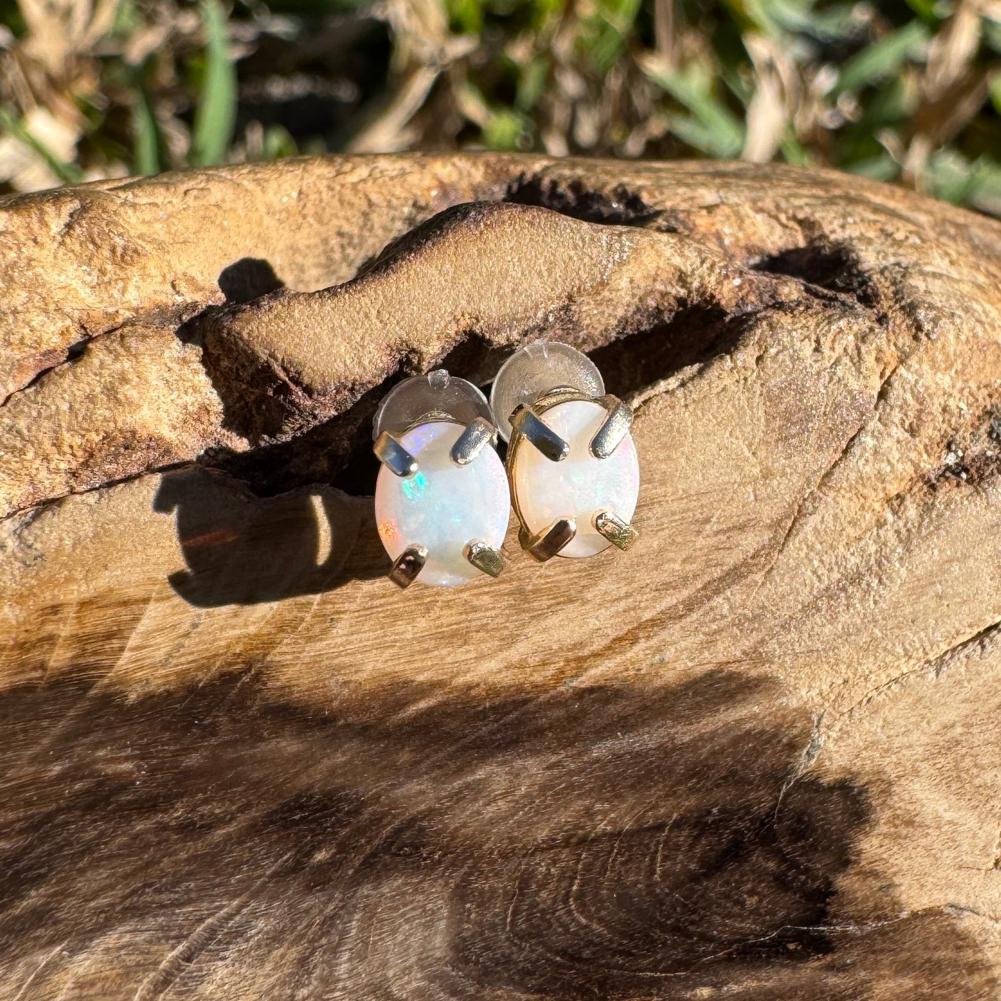 0.3ct Coober Pedy Opal Earrings ~ 'Cape Leveque Amber' | 9ct Yellow Gold | Solid Australian Opal
