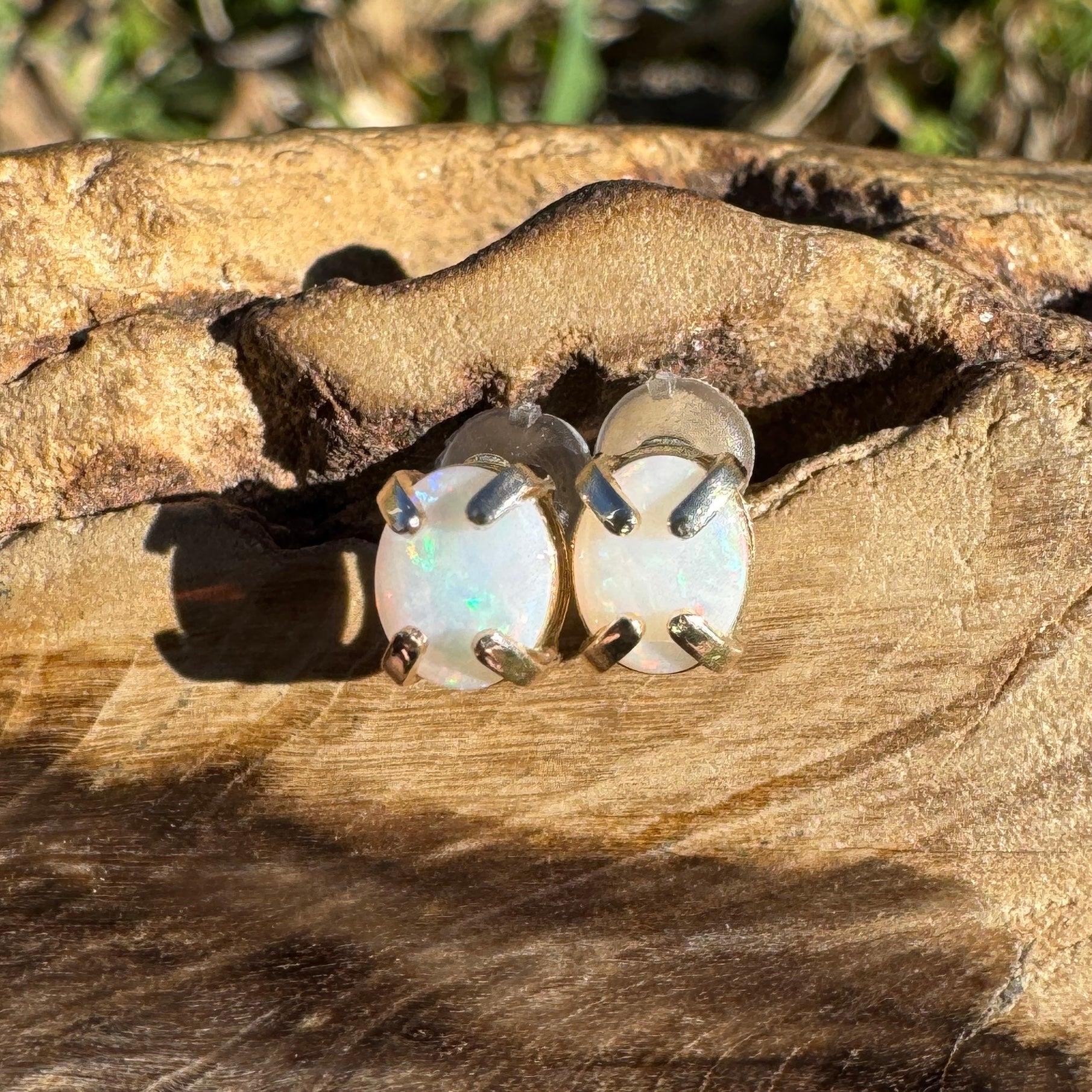 0.3ct Coober Pedy Opal Earrings ~ 'Cape Leveque Amber' | 9ct Yellow Gold | Solid Australian Opal