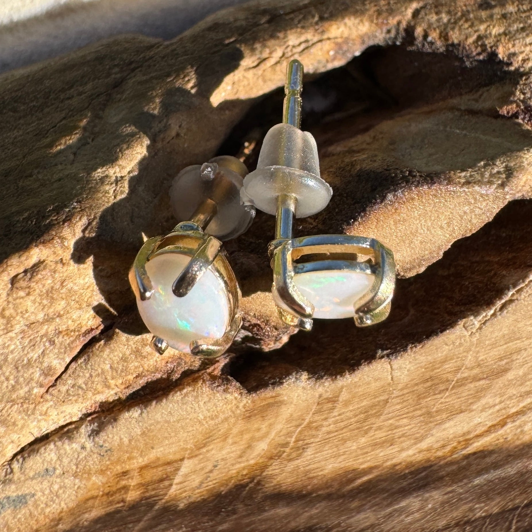 0.3ct Coober Pedy Opal Earrings ~ 'Cape Leveque Amber' | 9ct Yellow Gold | Solid Australian Opal