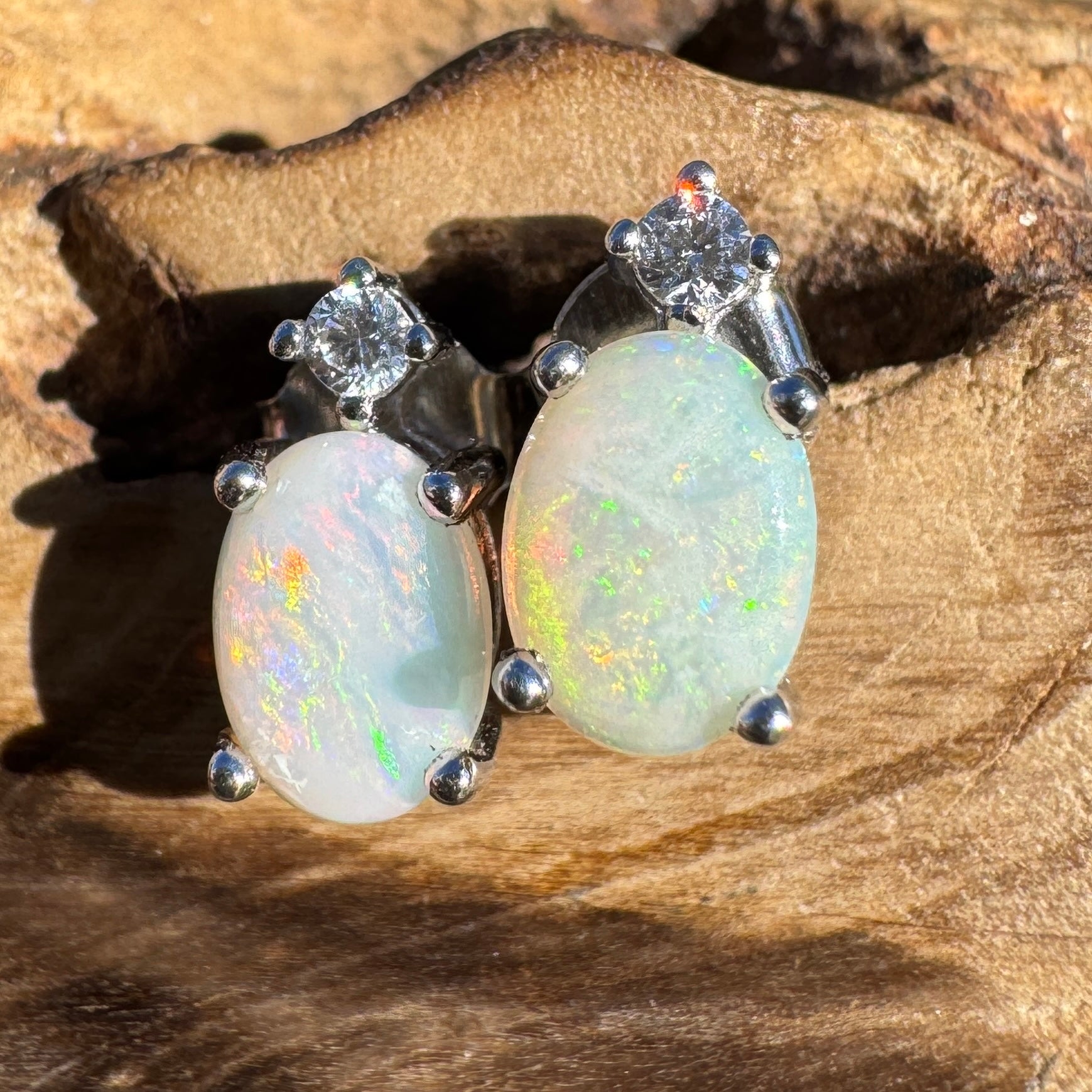 0.8ct Coober Pedy Opal Earrings ~ 'El Questro Glow' | 925 Sterling Silver | Solid Australian Opal