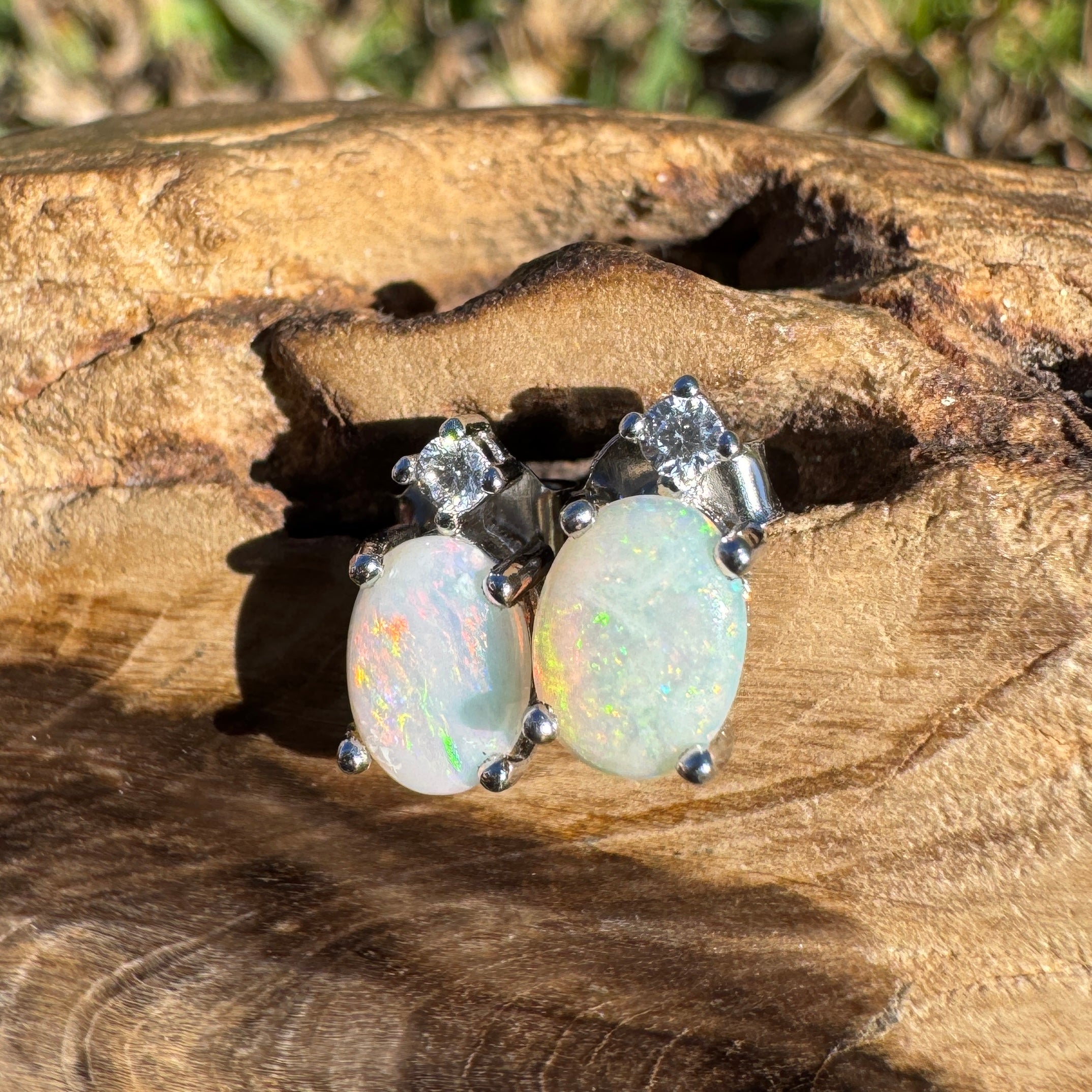 0.8ct Coober Pedy Opal Earrings ~ 'El Questro Glow' | 925 Sterling Silver | Solid Australian Opal