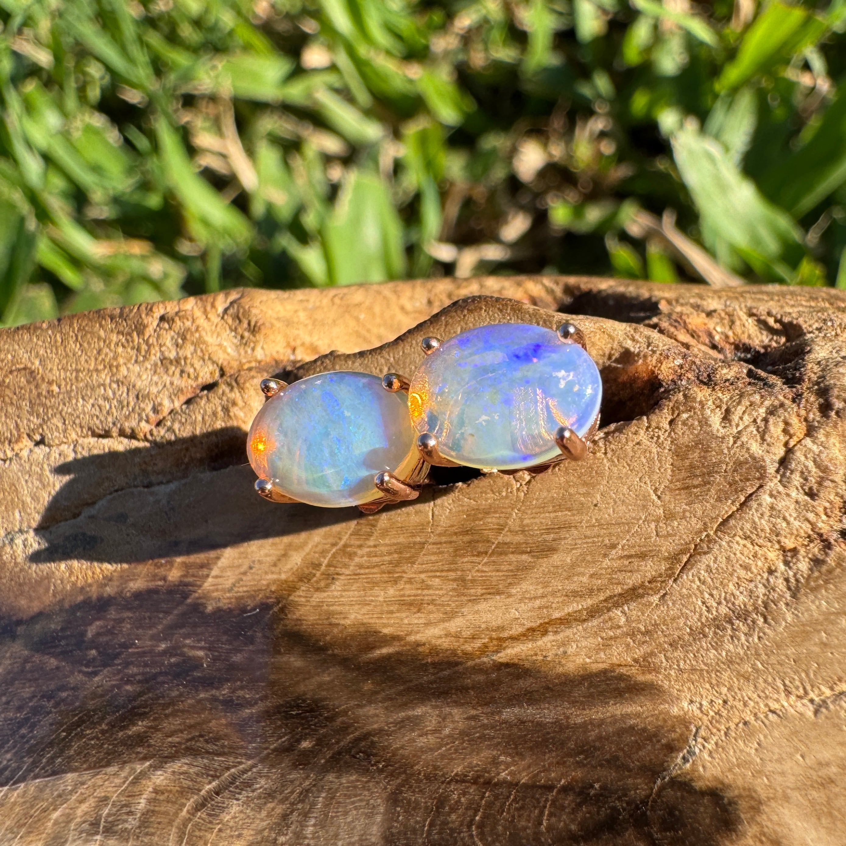 1.7ct Coober Pedy Opal Earrings ~ 'Mitchell Falls Blush' | Rose Gold Coated 925 Sterling Silver | Solid Australian Opal