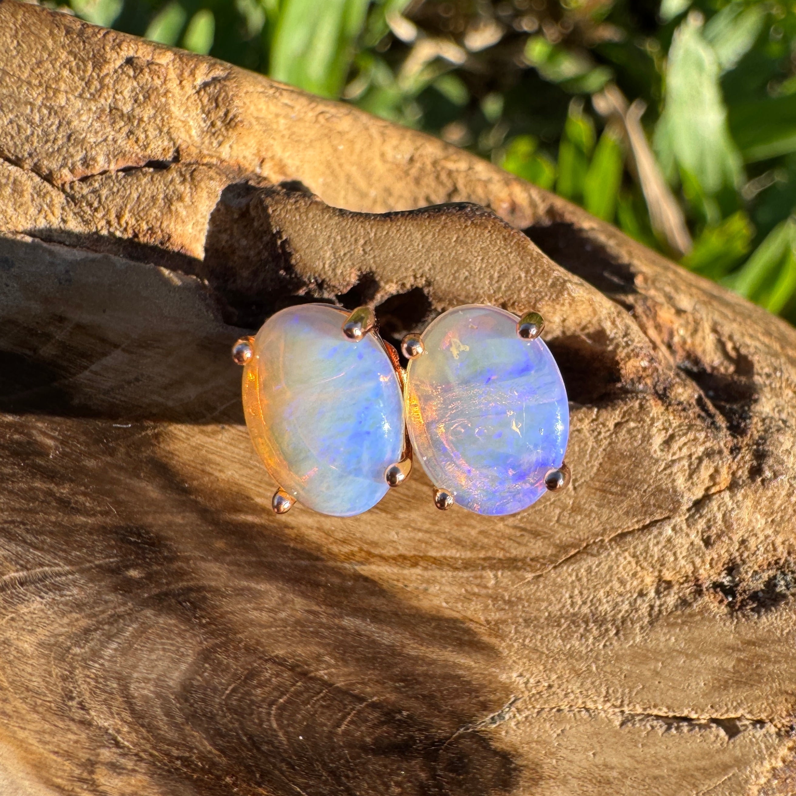 1.7ct Coober Pedy Opal Earrings ~ 'Mitchell Falls Blush' | Rose Gold Coated 925 Sterling Silver | Solid Australian Opal