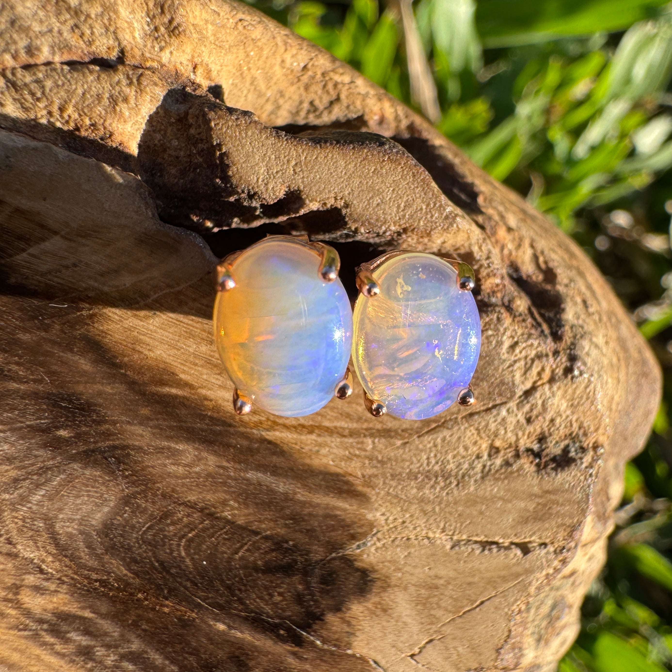 1.7ct Coober Pedy Opal Earrings ~ 'Mitchell Falls Blush' | Rose Gold Coated 925 Sterling Silver | Solid Australian Opal