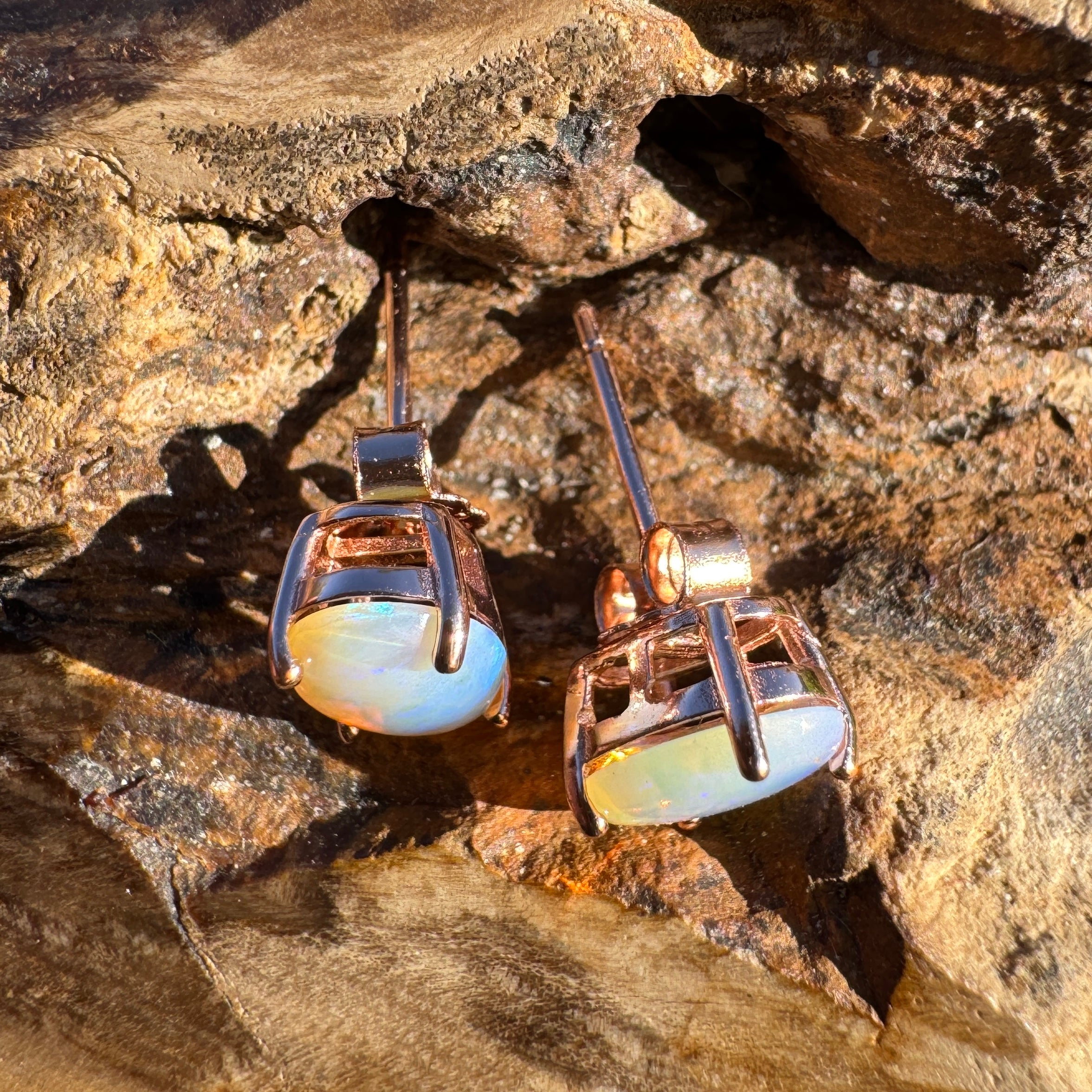 1.7ct Coober Pedy Opal Earrings ~ 'Mitchell Falls Blush' | Rose Gold Coated 925 Sterling Silver | Solid Australian Opal