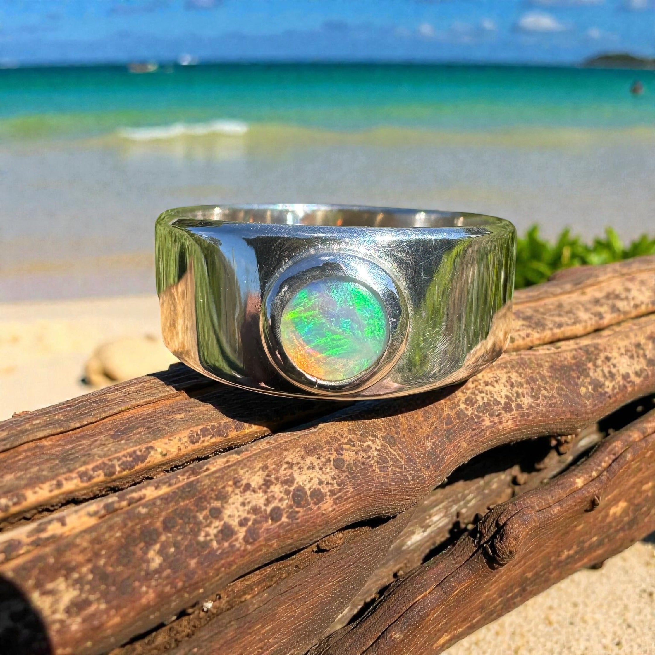 0.8ct Lightning Ridge Opal Ring ~ 'Esperance Blue' | 925 Sterling Silver | Solid Australian Opal