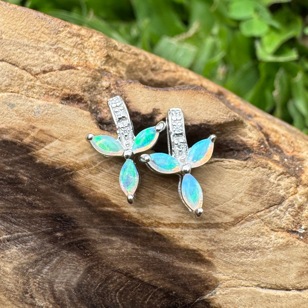 0.6ct Coober Pedy Crystal Opal Stud Earrings ~ 'Port Campbell Teal' | 925 Sterling Silver | Solid Australian Opal