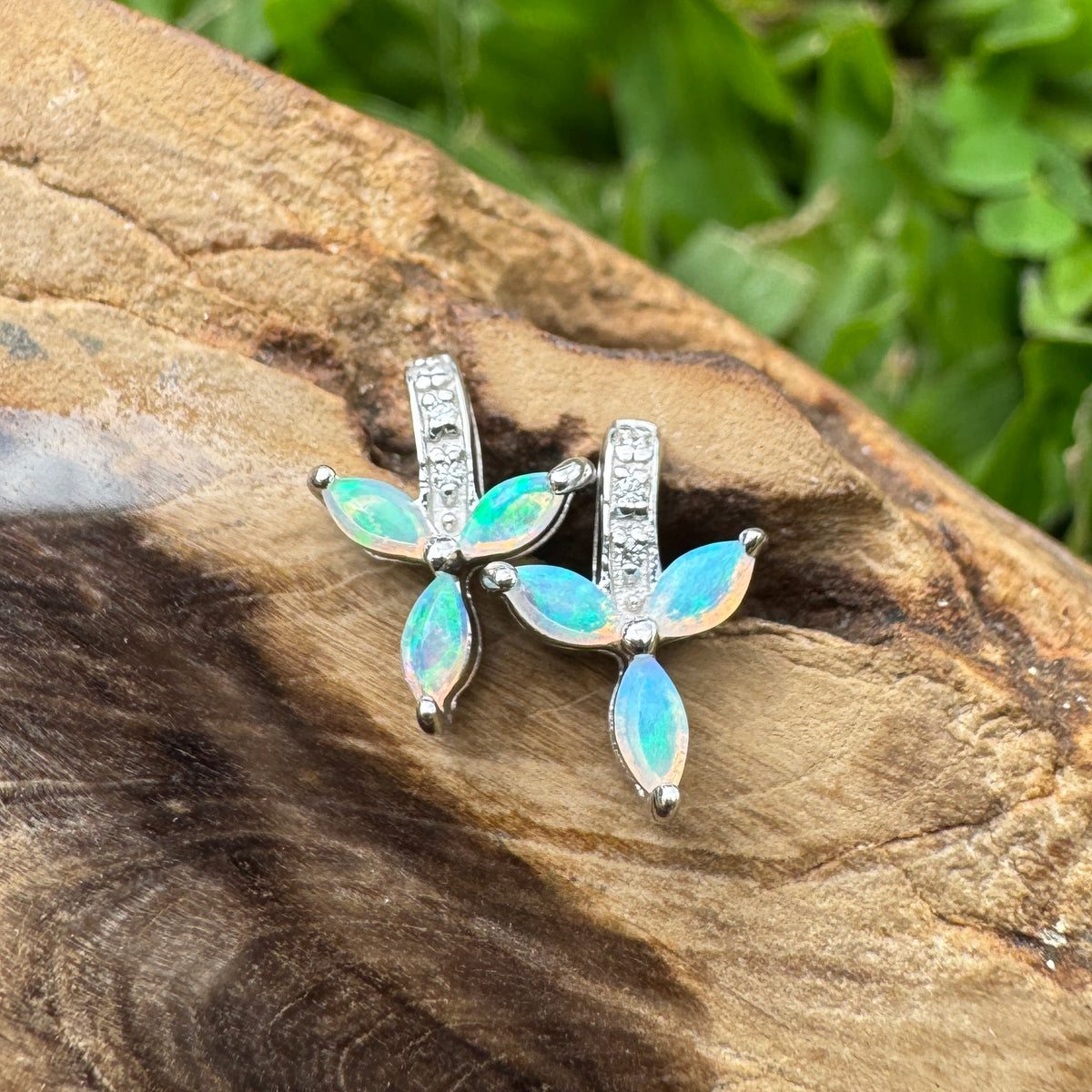 0.6ct Coober Pedy Crystal Opal Stud Earrings ~ 'Port Campbell Teal' | 925 Sterling Silver | Solid Australian Opal