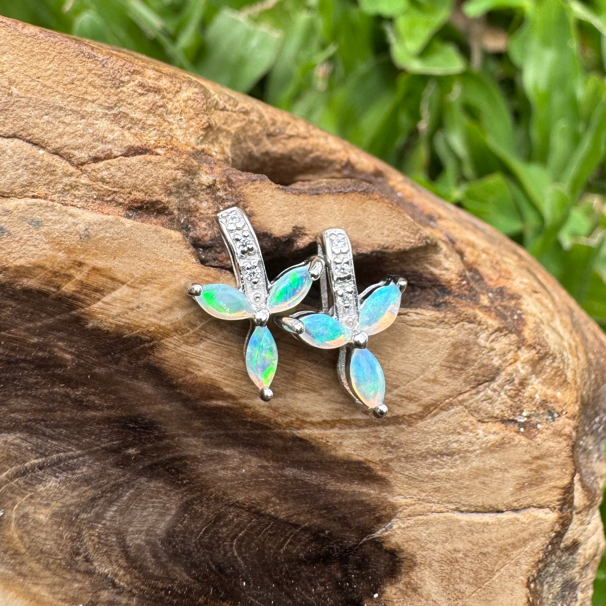 0.6ct Coober Pedy Crystal Opal Stud Earrings ~ 'Port Campbell Teal' | 925 Sterling Silver | Solid Australian Opal