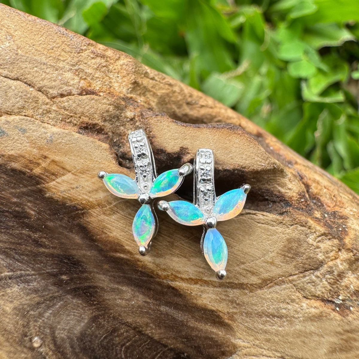 0.6ct Coober Pedy Crystal Opal Stud Earrings ~ 'Port Campbell Teal' | 925 Sterling Silver | Solid Australian Opal