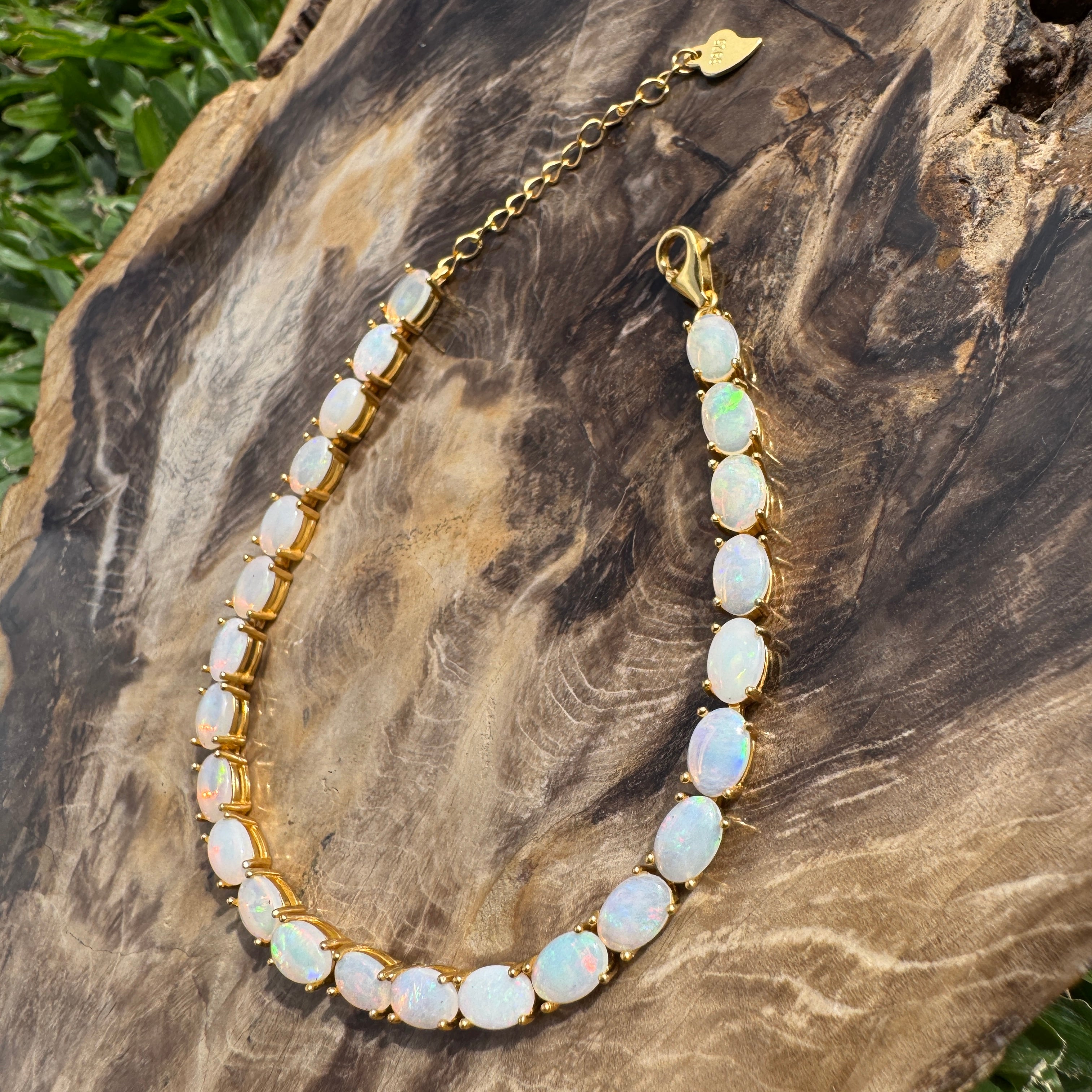 7.2ct Coober Pedy Opal Bracelet ~ 'Coral Bay Shimmer' | Yellow Gold Coated 925 Sterling Silver | Solid Australian Opal
