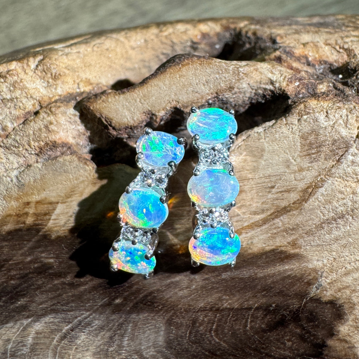 1.2ct Coober Pedy Crystal Opal Stud Earrings ~ 'Phillip Island Blue' | 925 Sterling Silver | Solid Australian Opal