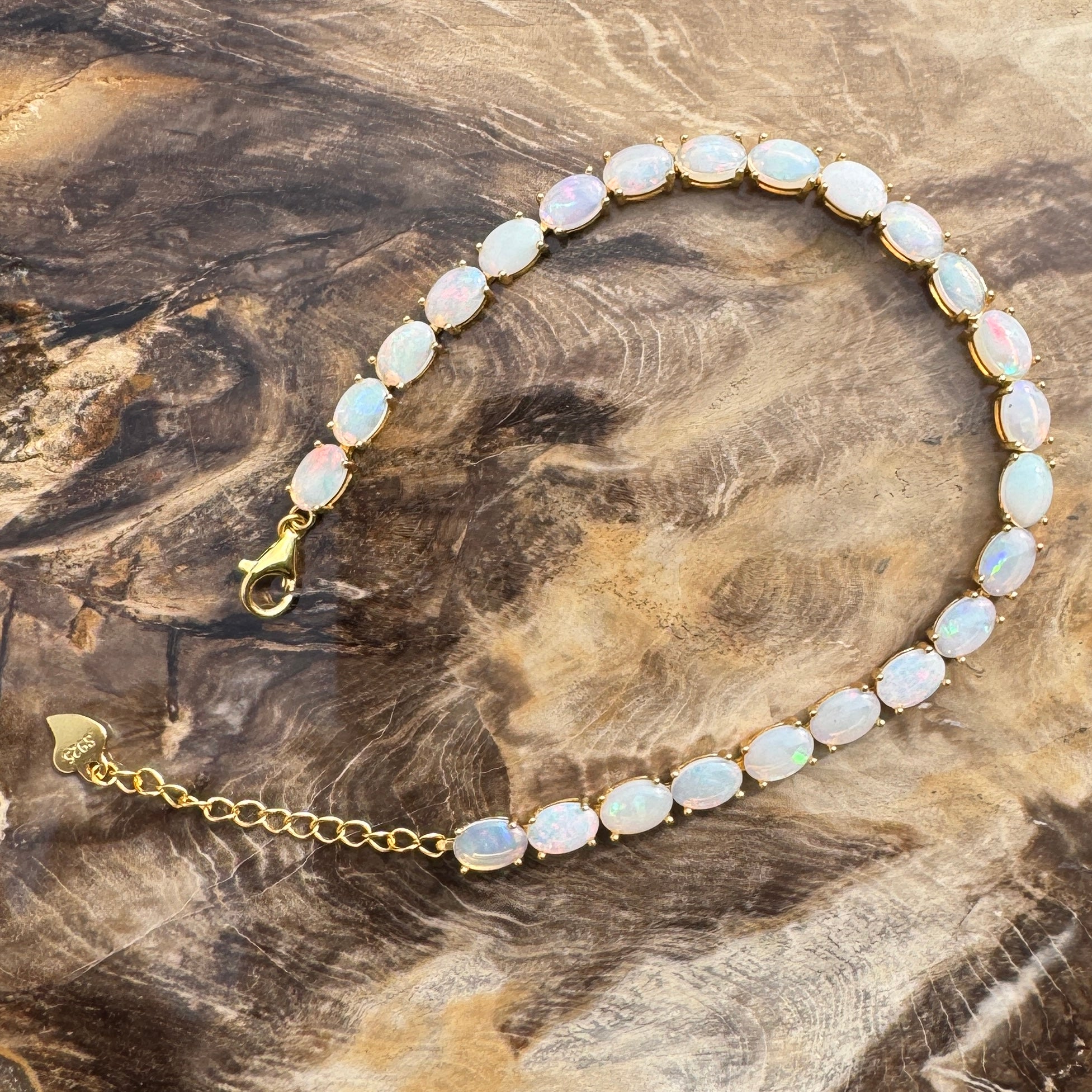 7.2ct Coober Pedy Opal Bracelet ~ 'Coral Bay Shimmer' | Yellow Gold Coated 925 Sterling Silver | Solid Australian Opal