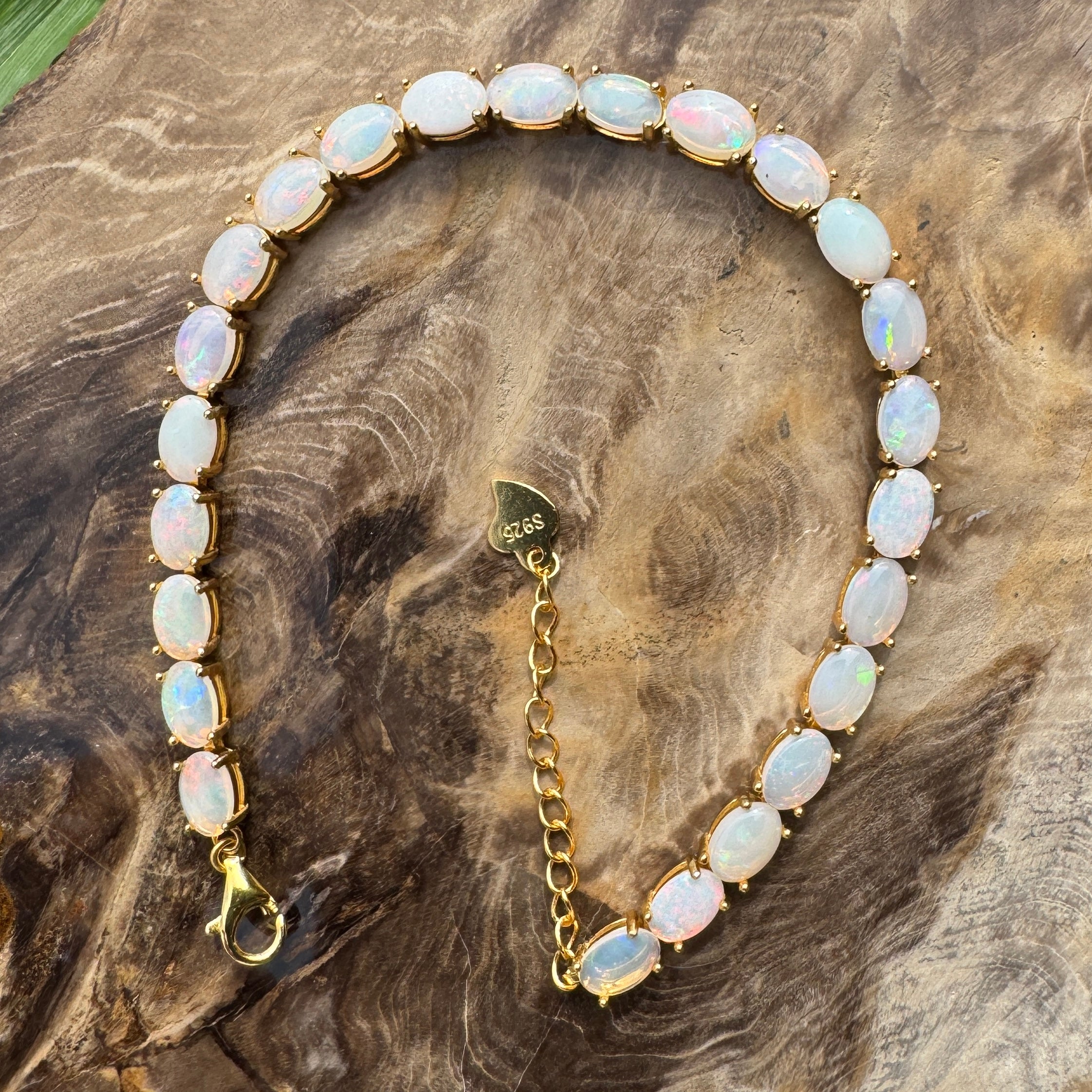 7.2ct Coober Pedy Opal Bracelet ~ 'Coral Bay Shimmer' | Yellow Gold Coated 925 Sterling Silver | Solid Australian Opal