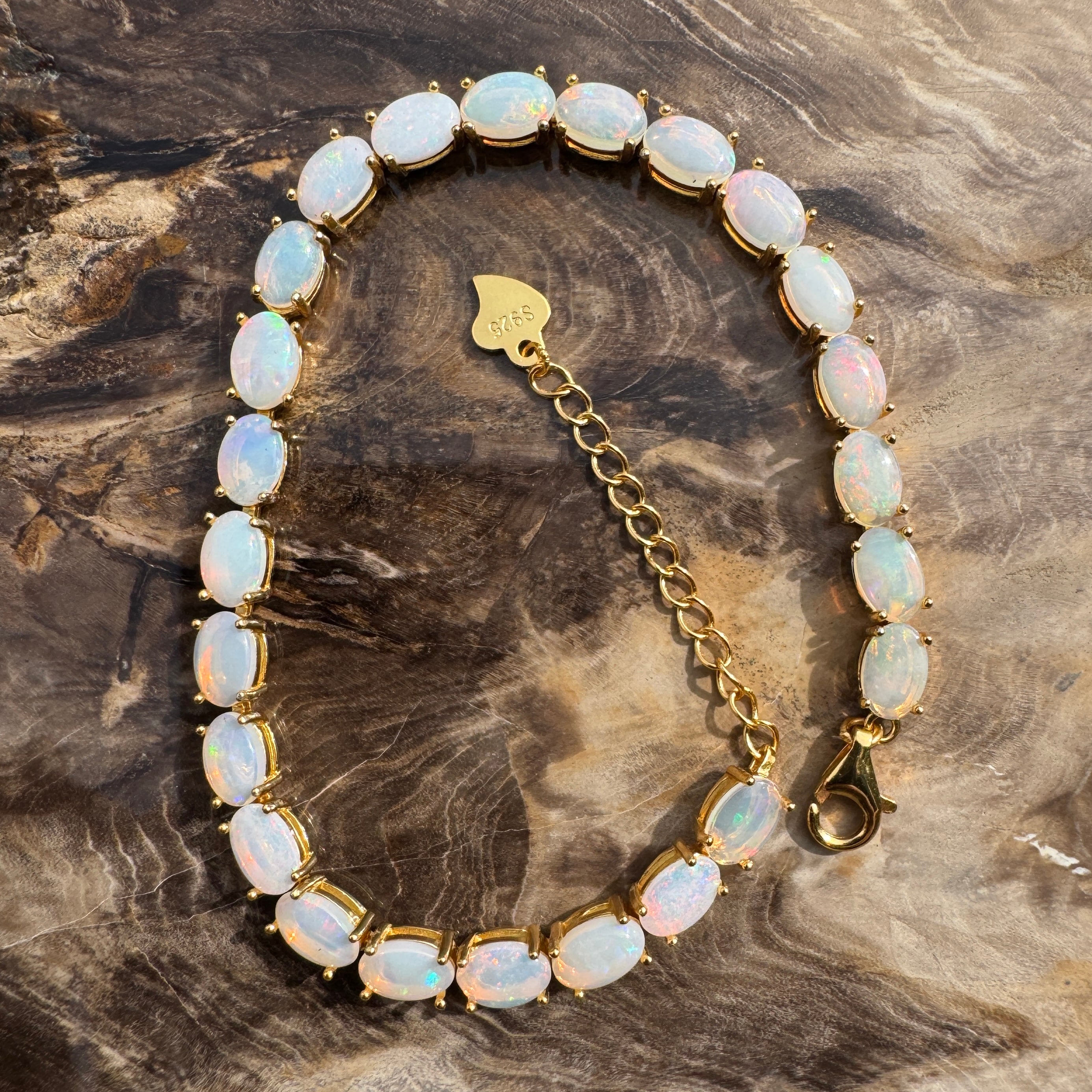 7.2ct Coober Pedy Opal Bracelet ~ 'Coral Bay Shimmer' | Yellow Gold Coated 925 Sterling Silver | Solid Australian Opal