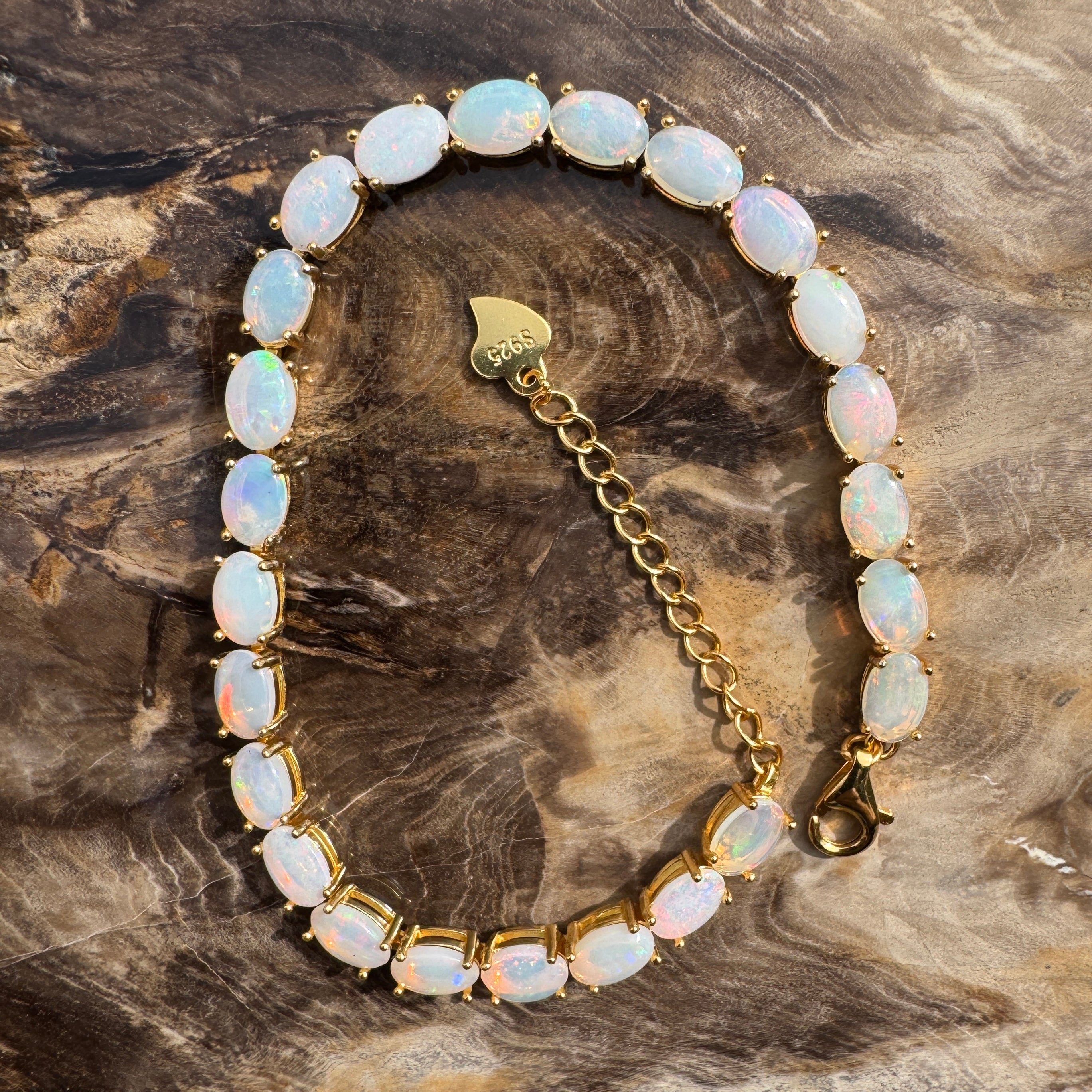 7.2ct Coober Pedy Opal Bracelet ~ 'Coral Bay Shimmer' | Yellow Gold Coated 925 Sterling Silver | Solid Australian Opal