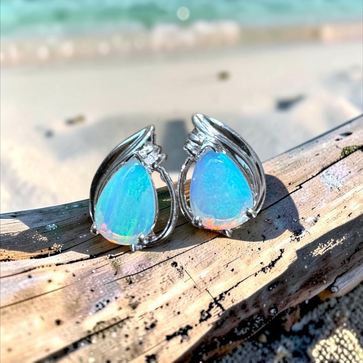 1ct Coober Pedy Crystal Opal Stud Earrings ~ 'Lake McKenzie Blue' | 925 Sterling Silver | Solid Australian Opal
