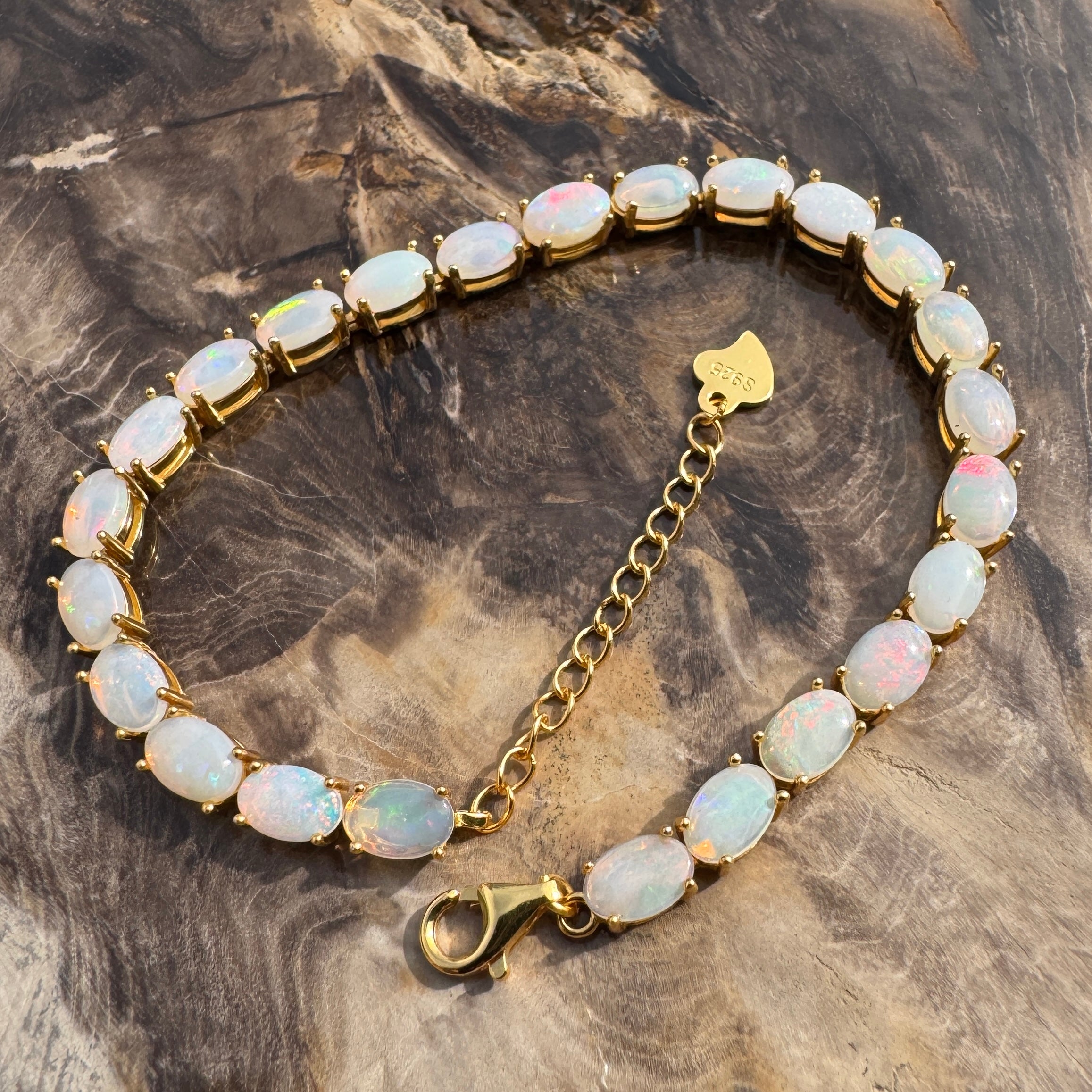 7.2ct Coober Pedy Opal Bracelet ~ 'Coral Bay Shimmer' | Yellow Gold Coated 925 Sterling Silver | Solid Australian Opal