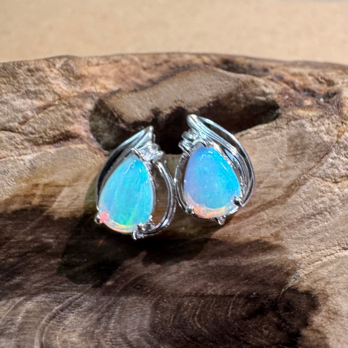1ct Coober Pedy Crystal Opal Stud Earrings ~ 'Lake McKenzie Blue' | 925 Sterling Silver | Solid Australian Opal