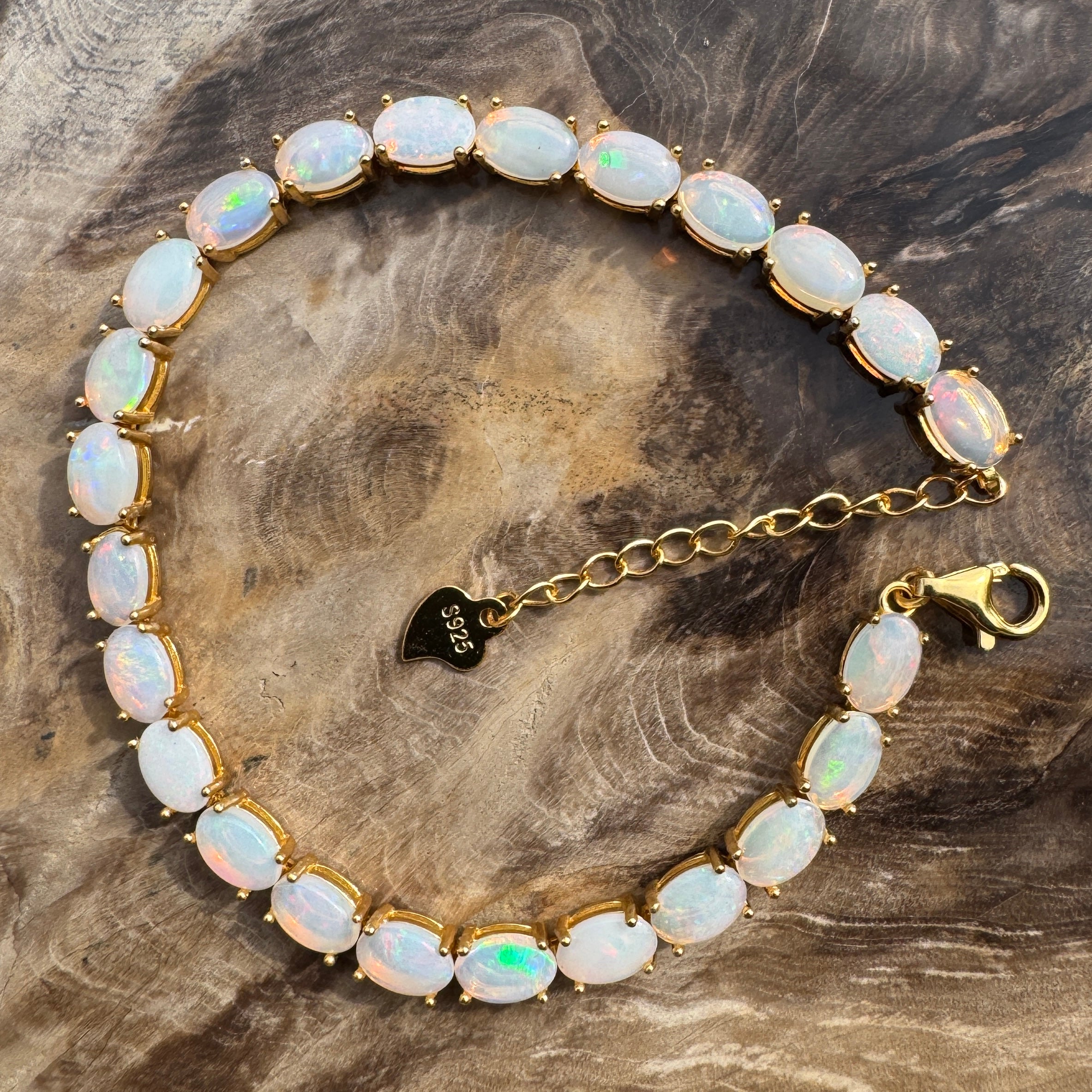 7.2ct Coober Pedy Opal Bracelet ~ 'Coral Bay Shimmer' | Yellow Gold Coated 925 Sterling Silver | Solid Australian Opal