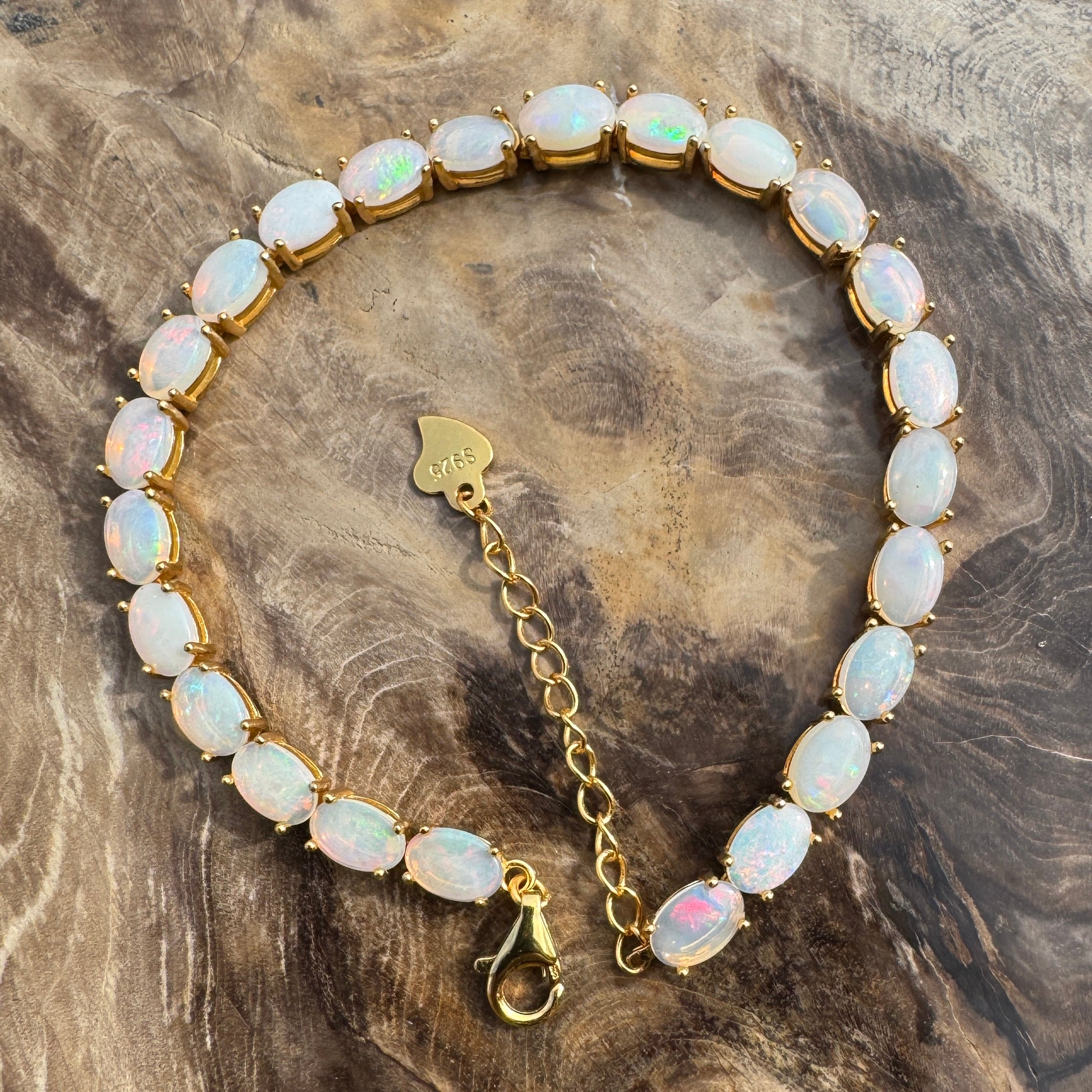 7.2ct Coober Pedy Opal Bracelet ~ 'Coral Bay Shimmer' | Yellow Gold Coated 925 Sterling Silver | Solid Australian Opal