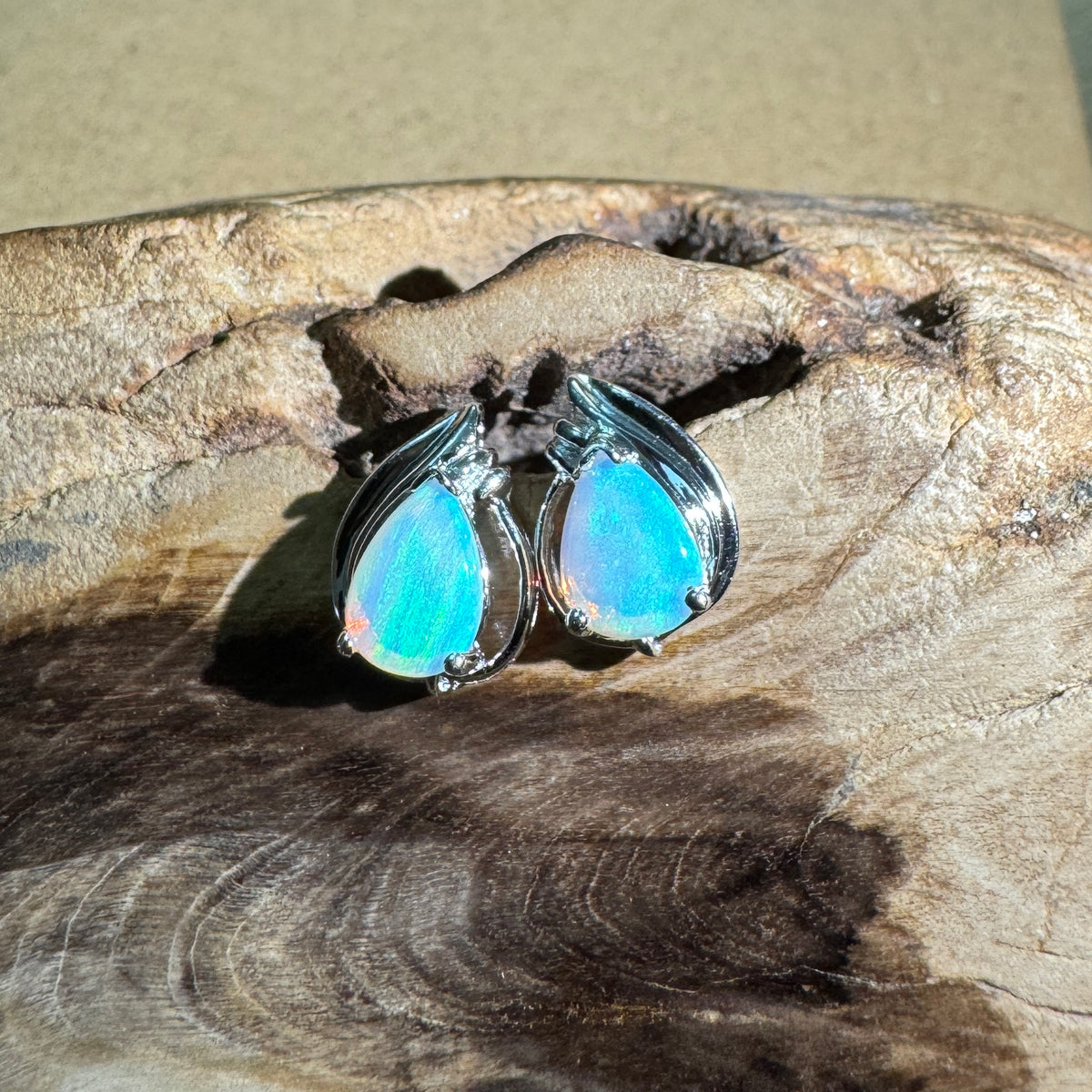 1ct Coober Pedy Crystal Opal Stud Earrings ~ 'Lake McKenzie Blue' | 925 Sterling Silver | Solid Australian Opal