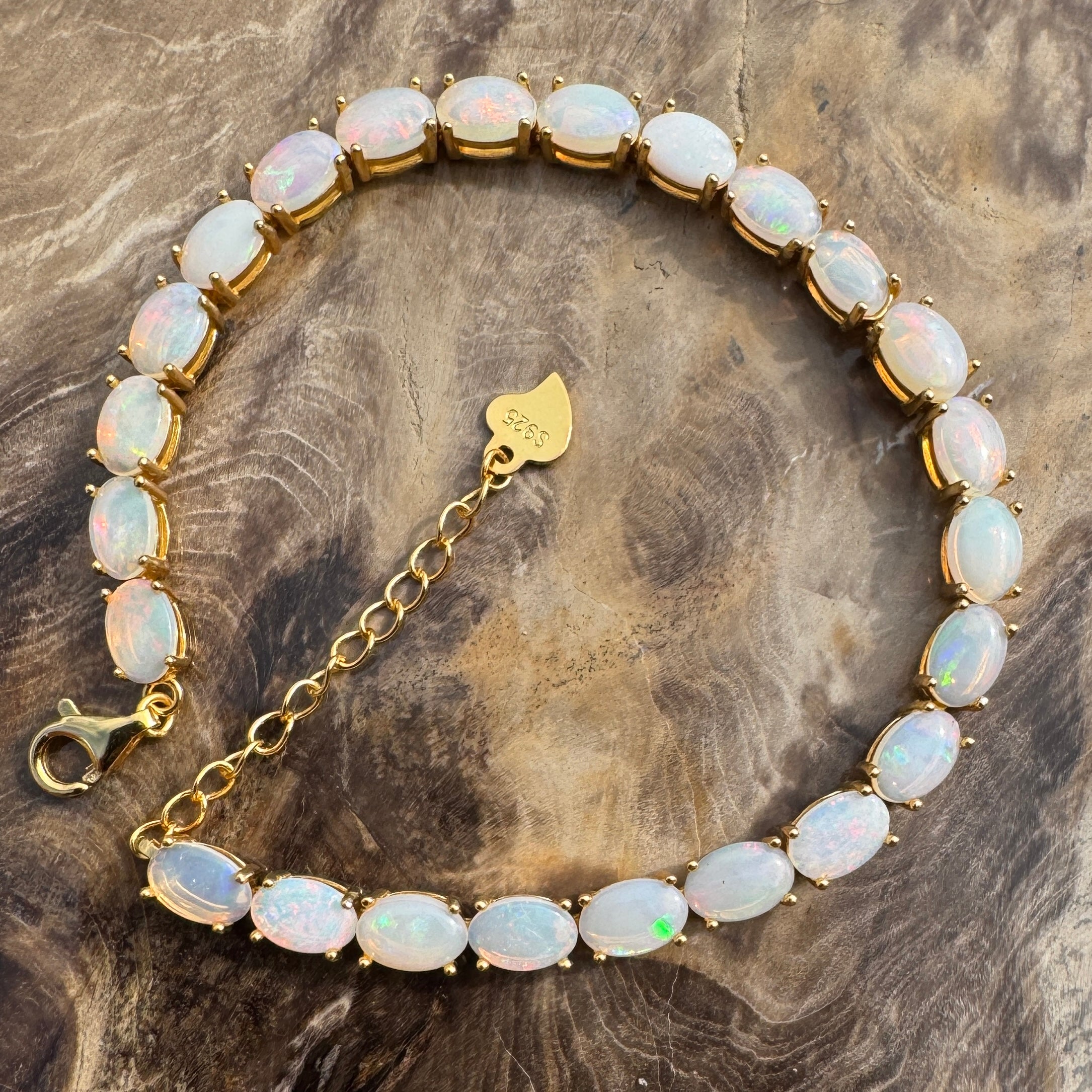 7.2ct Coober Pedy Opal Bracelet ~ 'Coral Bay Shimmer' | Yellow Gold Coated 925 Sterling Silver | Solid Australian Opal