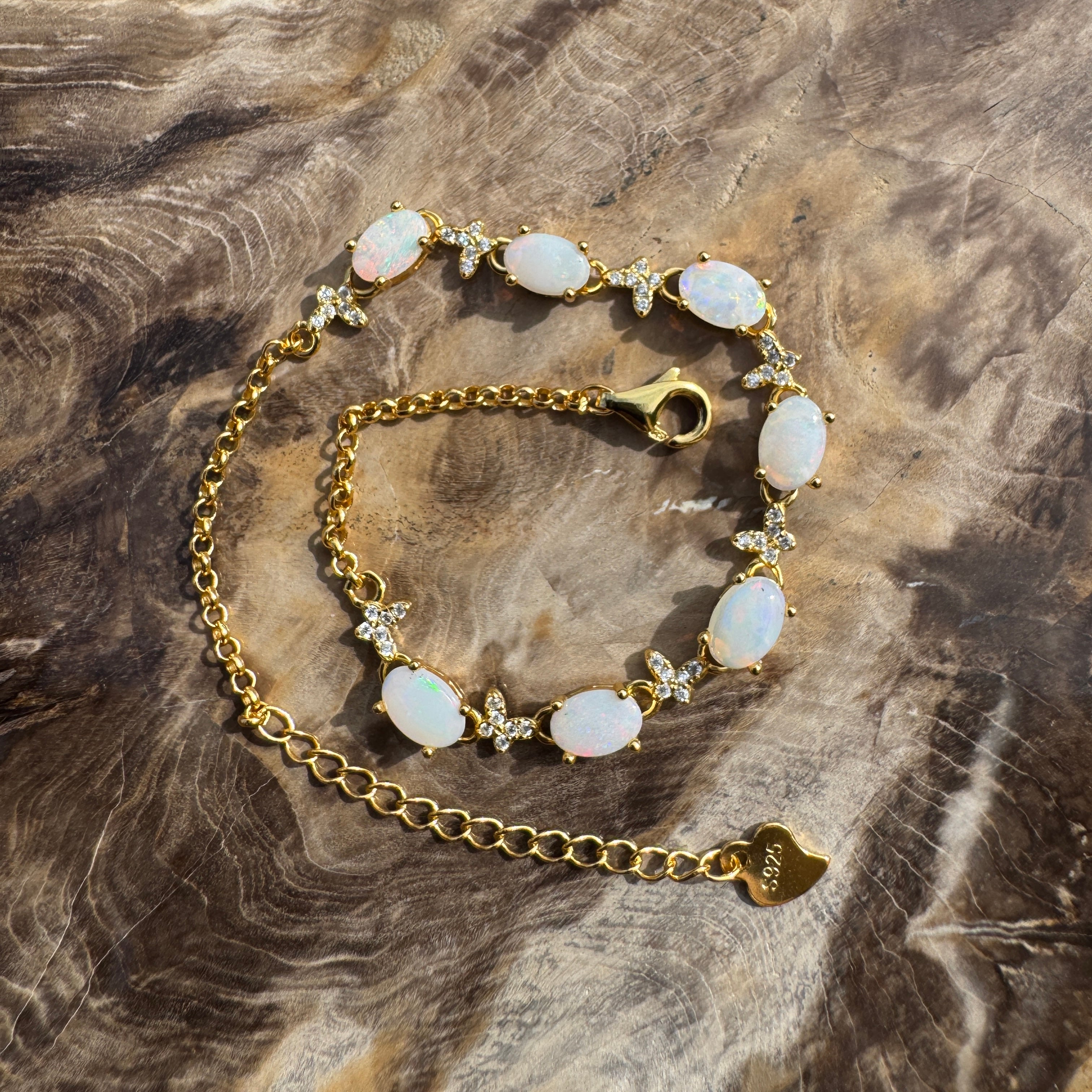 2.1ct Coober Pedy Opal Bracelet ~ 'Manly Gold Spectrum' | Gold Coated 925 Sterling Silver | Solid Australian Opal