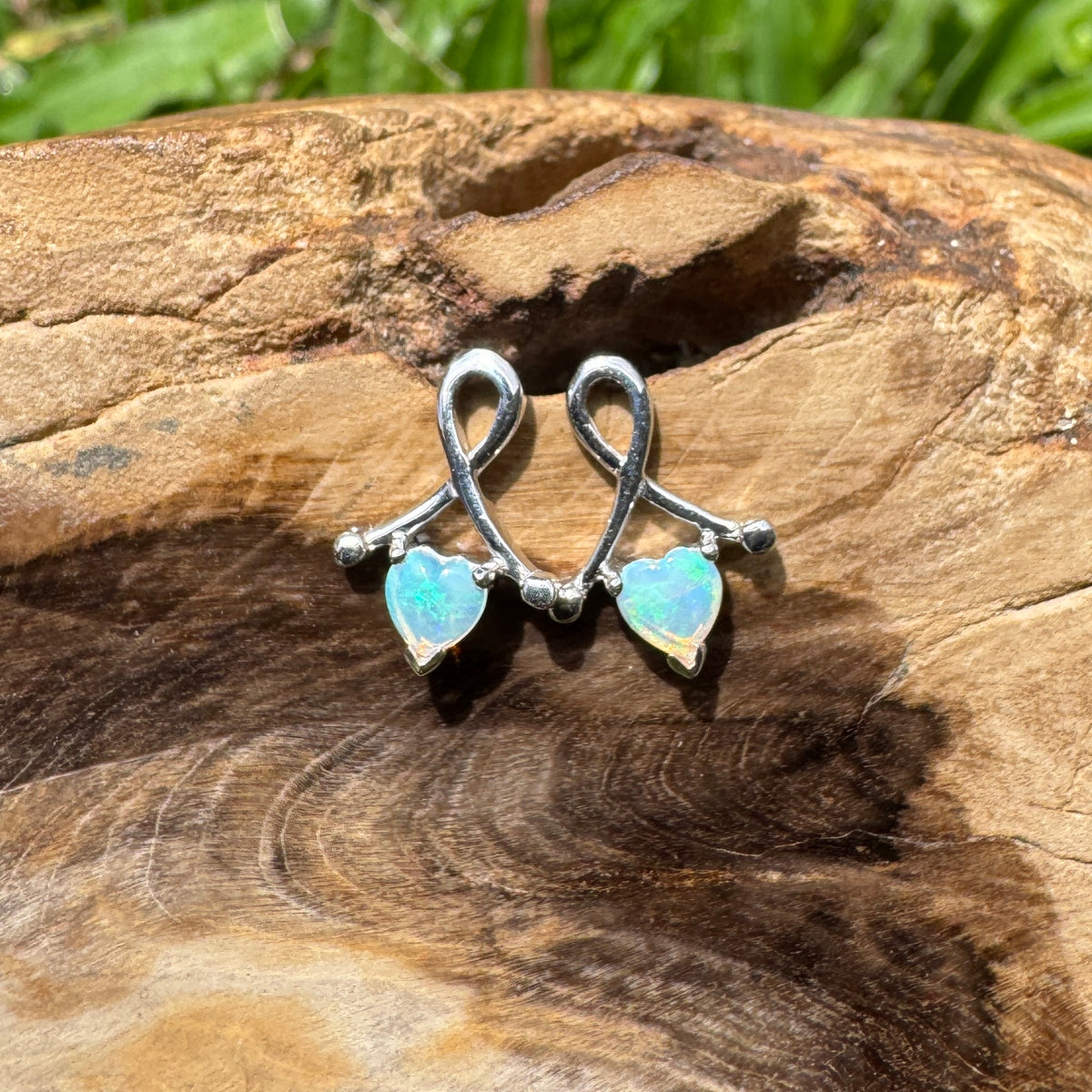 0.6ct Coober Pedy Crystal Opal Stud Earrings ~ 'Emerald Lake Glimmer' | 925 Sterling Silver | Solid Australian Opal