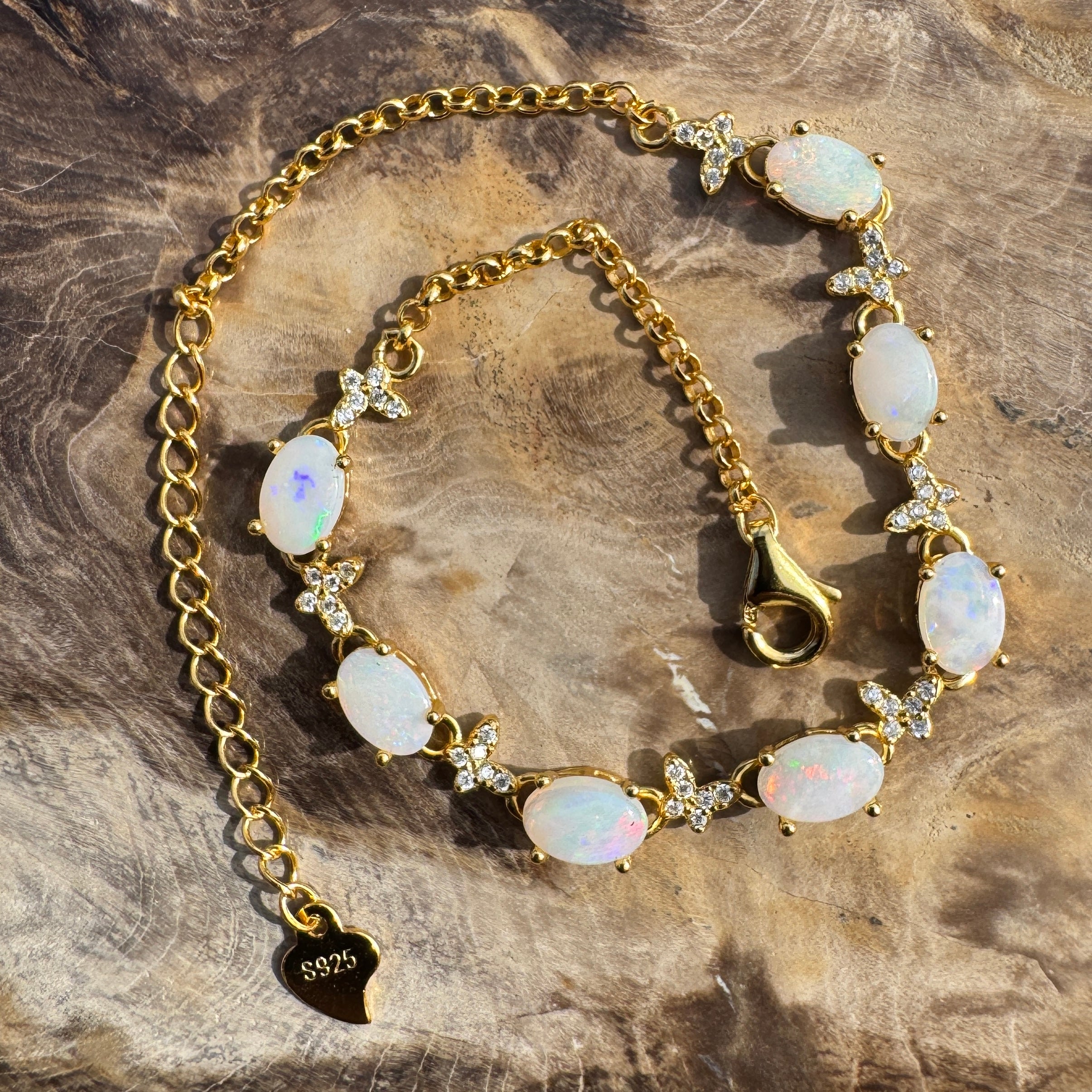 2.1ct Coober Pedy Opal Bracelet ~ 'Manly Gold Spectrum' | Gold Coated 925 Sterling Silver | Solid Australian Opal